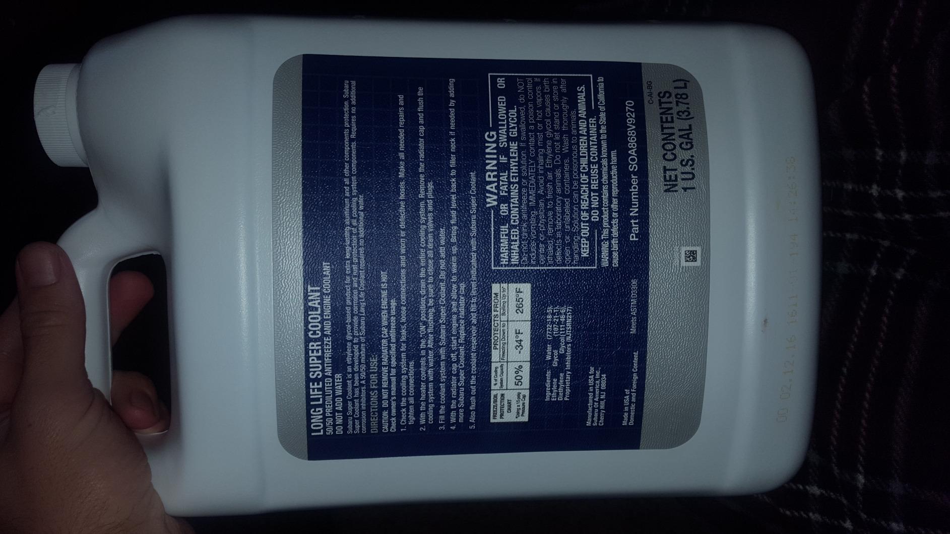 Subaru Genuine Super Coolant Blue Prediluted SOA868V9272 1 Gallon Pre Mixed 50/50 2009 and Newer Ascent BRZ Crosstrek Forester Impreza Legacy Outback WRX customer photo 2