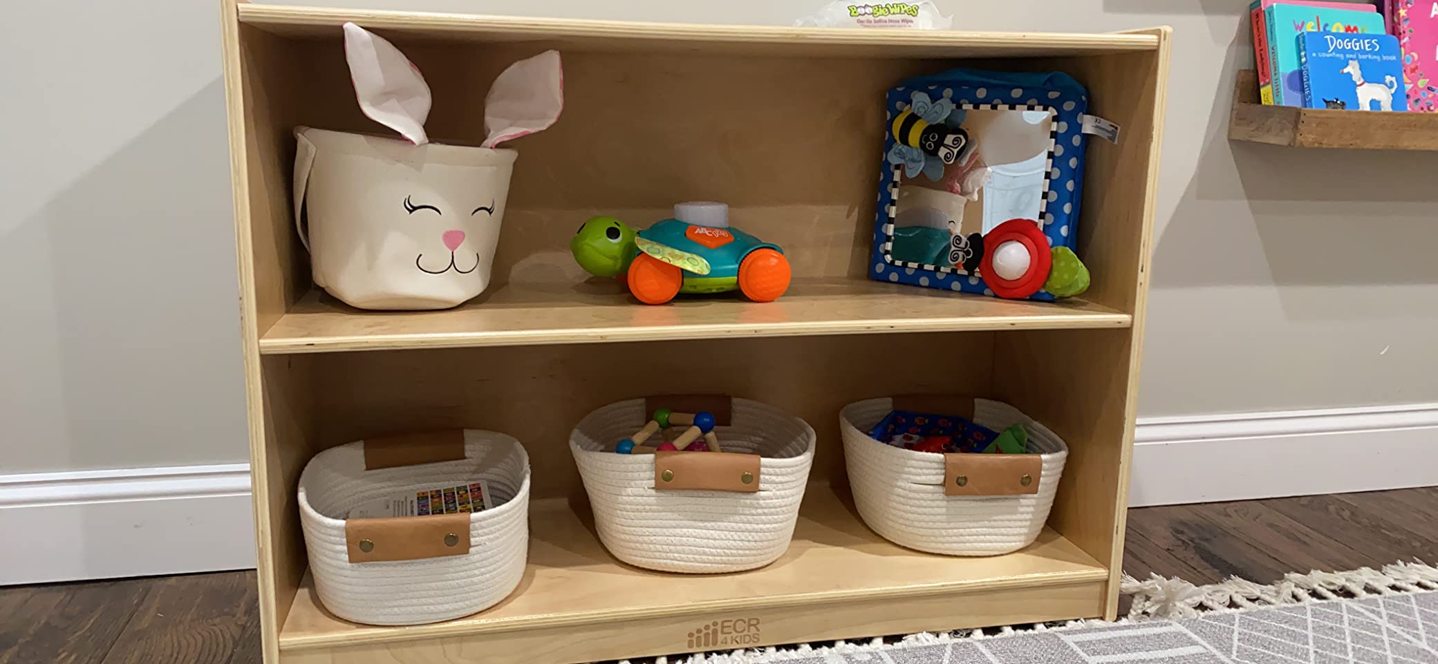 ECR4Kids 2-Shelf Mobile Storage Cabinet, Classroom Furniture, Natural customer photo 2