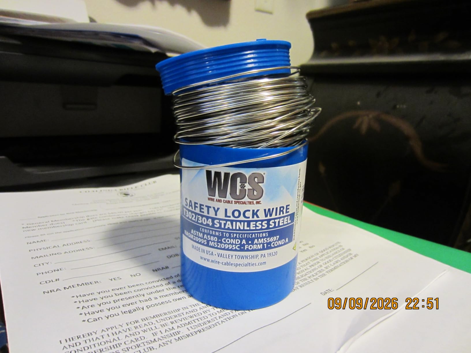 WCS .032 Stainless Steel Safety Lock Wire, T302/304, NASM20995C MS20995C, ASTM A580 Condition A, AMS569, Mechanics Wire for Aircraft, Automotive, & Industrial Use, 1lb Dispenser Can, Approx 362 ft customer photo 2