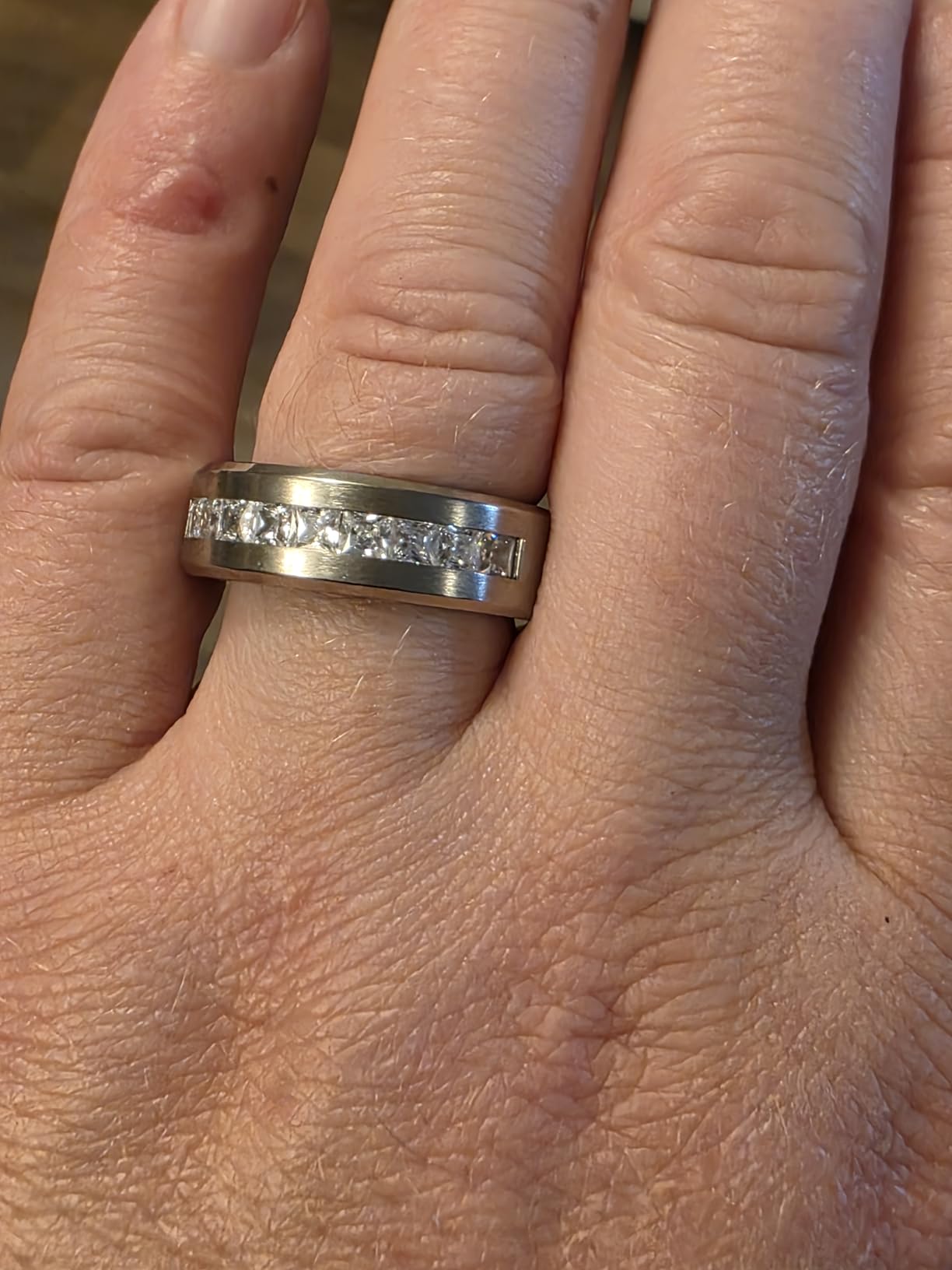 Metal Masters Titanium Men's 1Ct. Wedding Band Engagement Ring with 9 large Princess Cut Cubic Zirconia customer photo 2