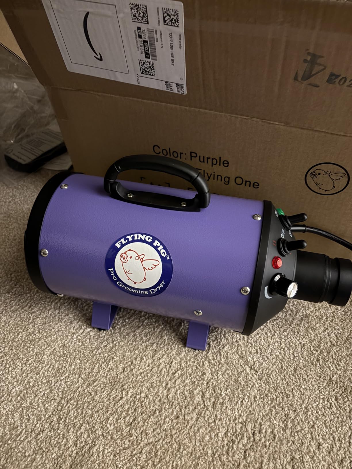 Flying Pig High Velocity Dog Pet Grooming Dryer w/Heater (Model: Flying One, Purple) customer photo 1