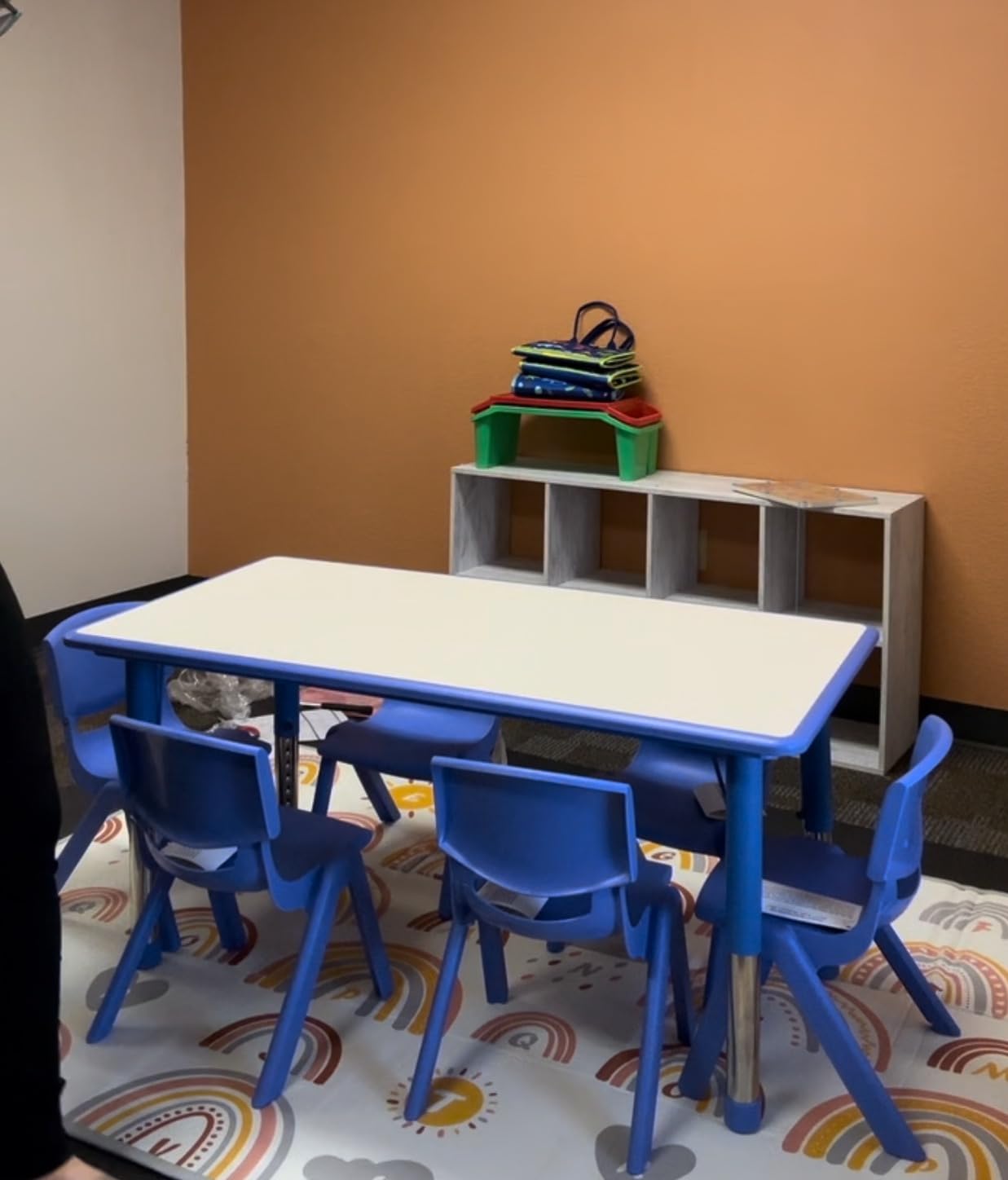 Flash Furniture Emmy Adjustable Classroom Activity Table with 6 Stackable Chairs, Plastic Activity Table for Kids, 23.625
