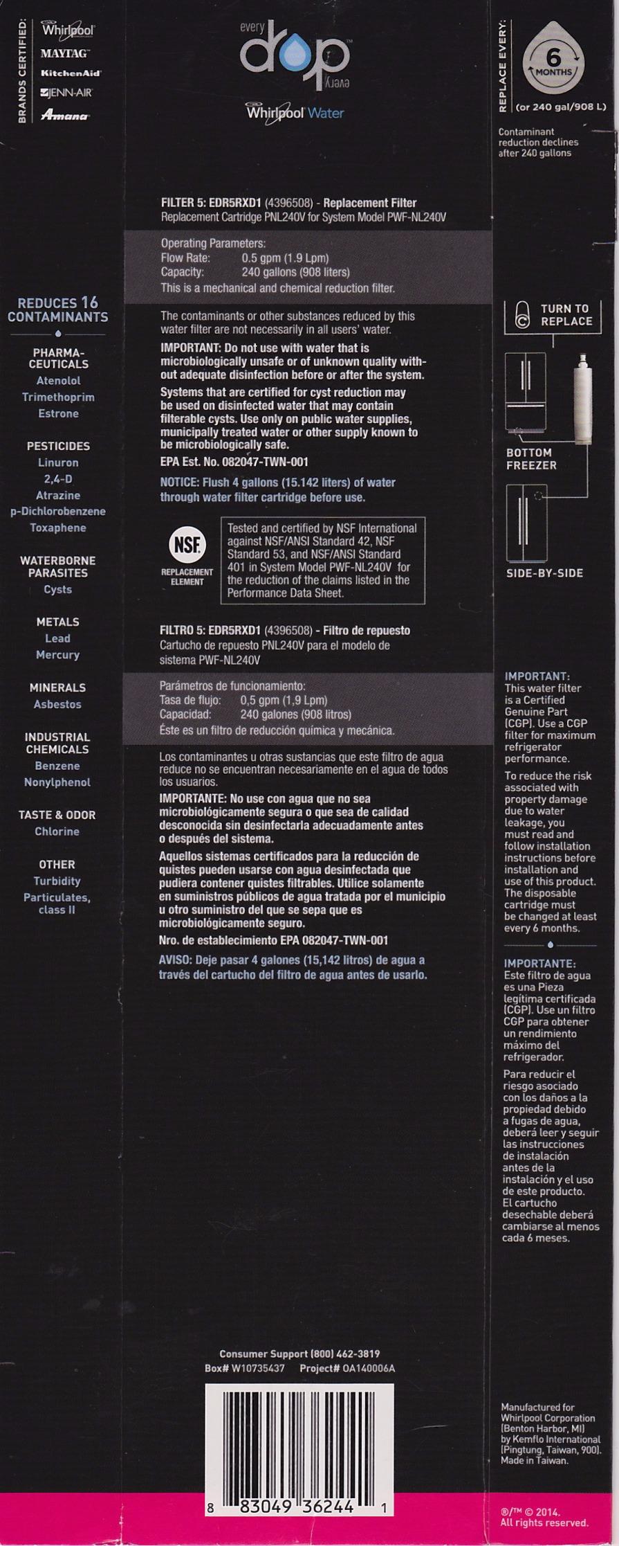 everydrop by Whirlpool Ice & Water Refrigerator Filter 5, Pink, EDR5RXD1 | NSF 42, 53 & 401 Certified, Reduces 28 Contaminants Including 99% Microplastics, Genuine Filter, Replace Every 6 Months customer photo 1