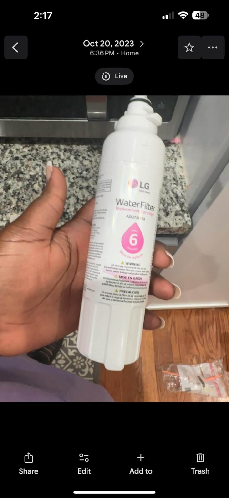 LG LT800P - 6 Month / 200 Gallon Capacity Replacement Refrigerator Water Filter (NSF42 and NSF53) ADQ73613401, ADQ73613408, or ADQ75795104, White customer photo 2