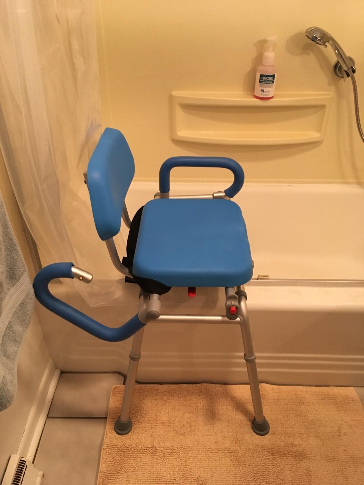 Platinum Health Carousel Sliding Shower Chair Tub Transfer Bench with Swivel Seat, Premium Padded, Pivoting Arms, Adjustable Space Saving Design for Tubs, Inside Shower, for Handicap & Seniors, Blue customer photo 2