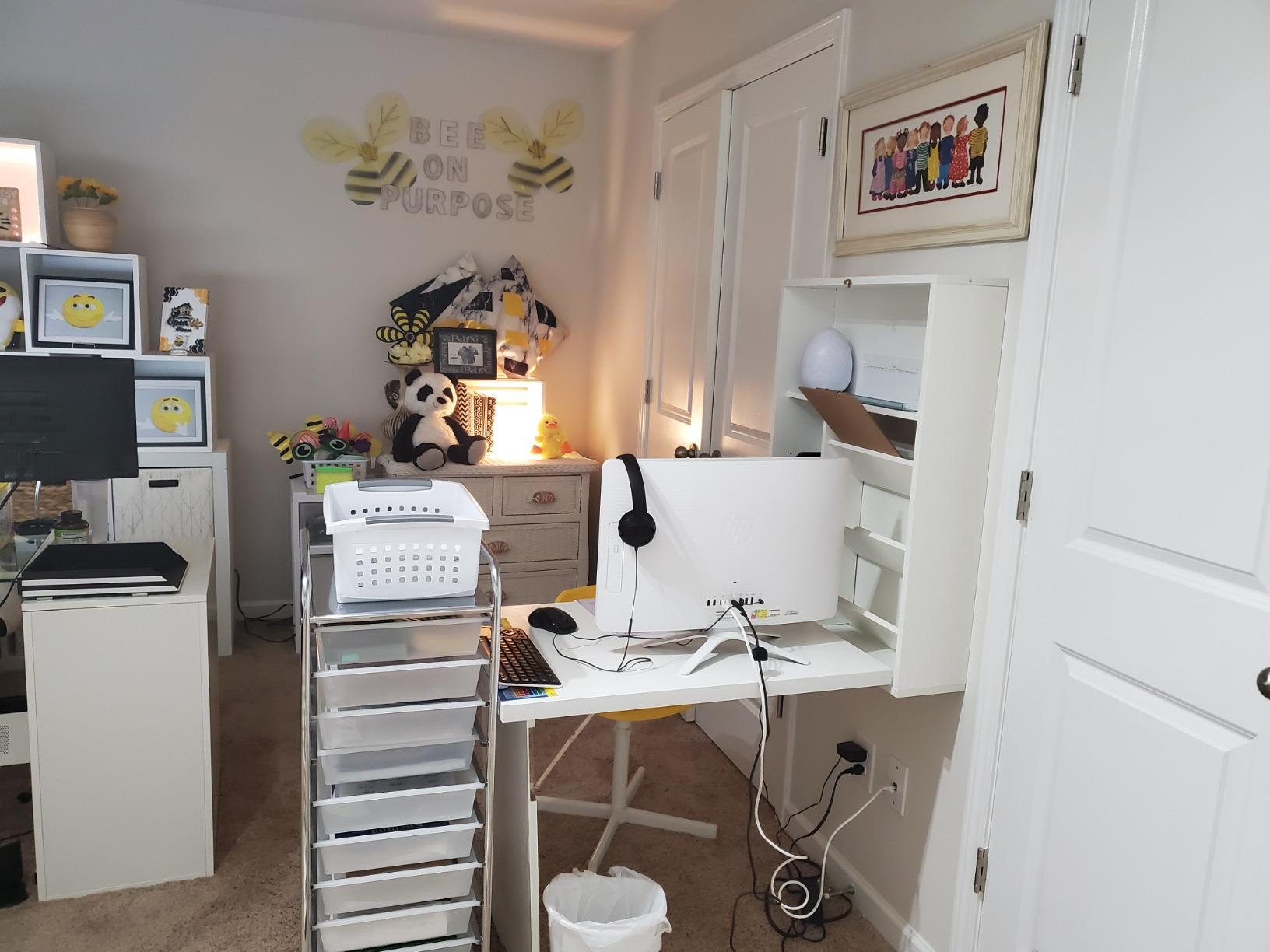 HOMCOM Wall Mounted Fold Out Convertible Desk with Storage Shelf White | Multi-Function Floating Desk, for Home Office customer photo 1