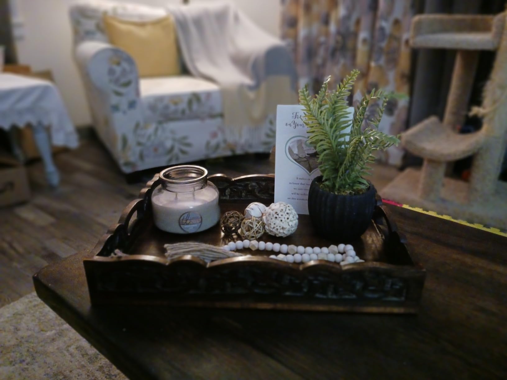 COTTON CRAFT Hand Carved Wooden Serving Tray - Breakfast Tray with Handles customer photo 2