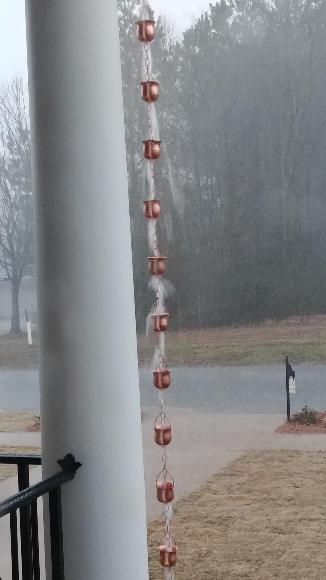 Copper Rain Chain – Decorative Chimes & Cups Replace Gutter Downspout & Divert Water Away from Home for Stunning Fountain Display – for Universal Fit customer photo 1