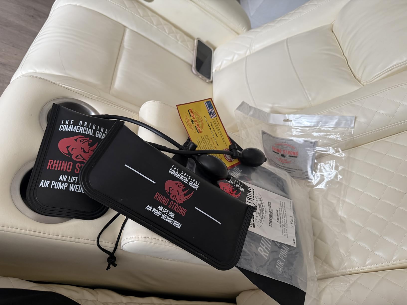 The Original Rhino Strong Commercial Grade Air Wedge Bag Pump Professional Leveling Kit & Alignment Tool Inflatable Shim Bag 3 Piece (Small, Medium, Large). 3 sizes=