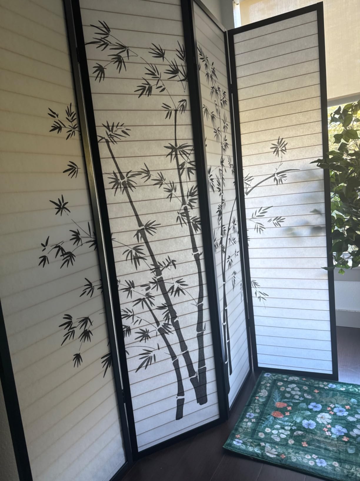 Roundhill Bamboo Print 4-Panel Framed Room Screen/Divider, black customer photo 1