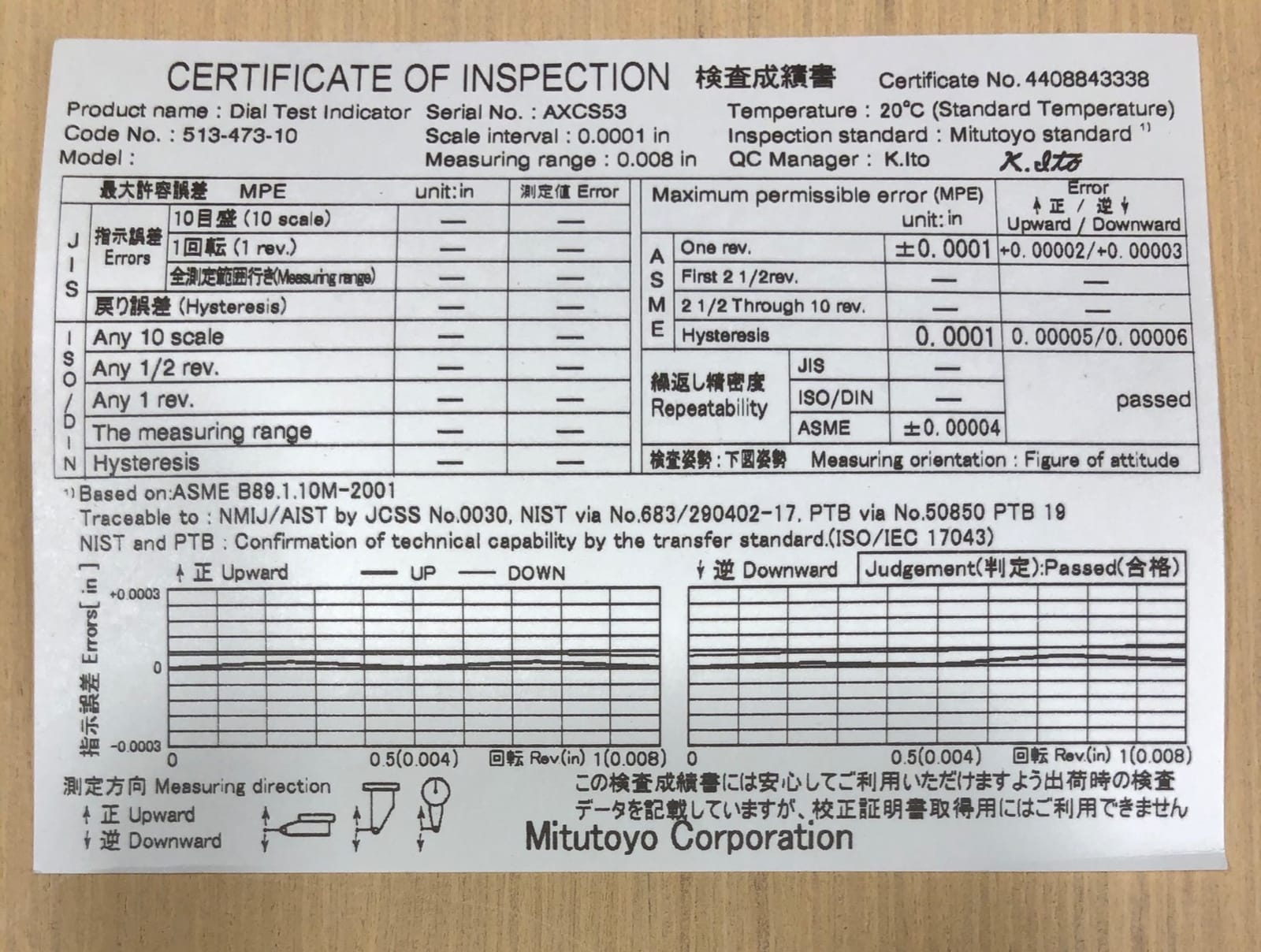 Mitutoyo 513-473-10E DIAL TI, BAS, STD 0.008