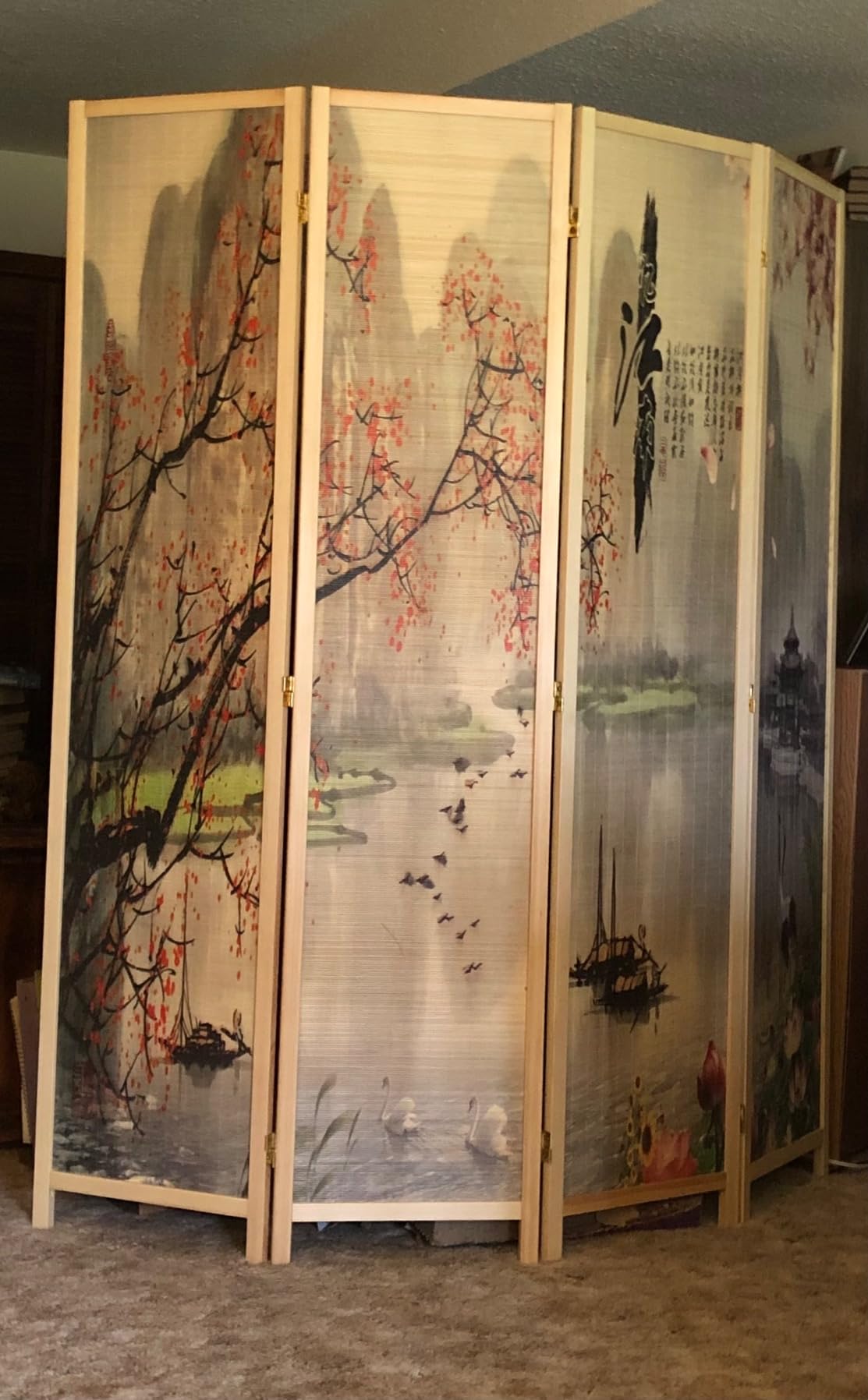 MyGift 4-Panel Asian-Inspired Cherry Blossom Folding Bamboo Room Divider customer photo 2