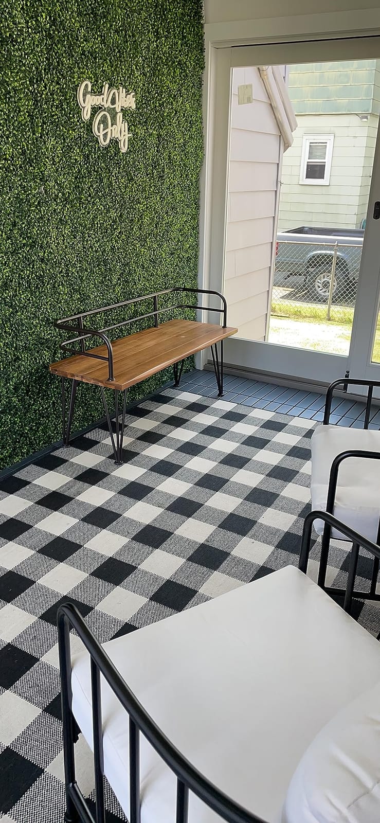 Christopher Knight Home Lastoro Outdoor Industrial Rustic Iron and Acacia Wood Bench, Teak Finish With Rustic Metal customer photo 1