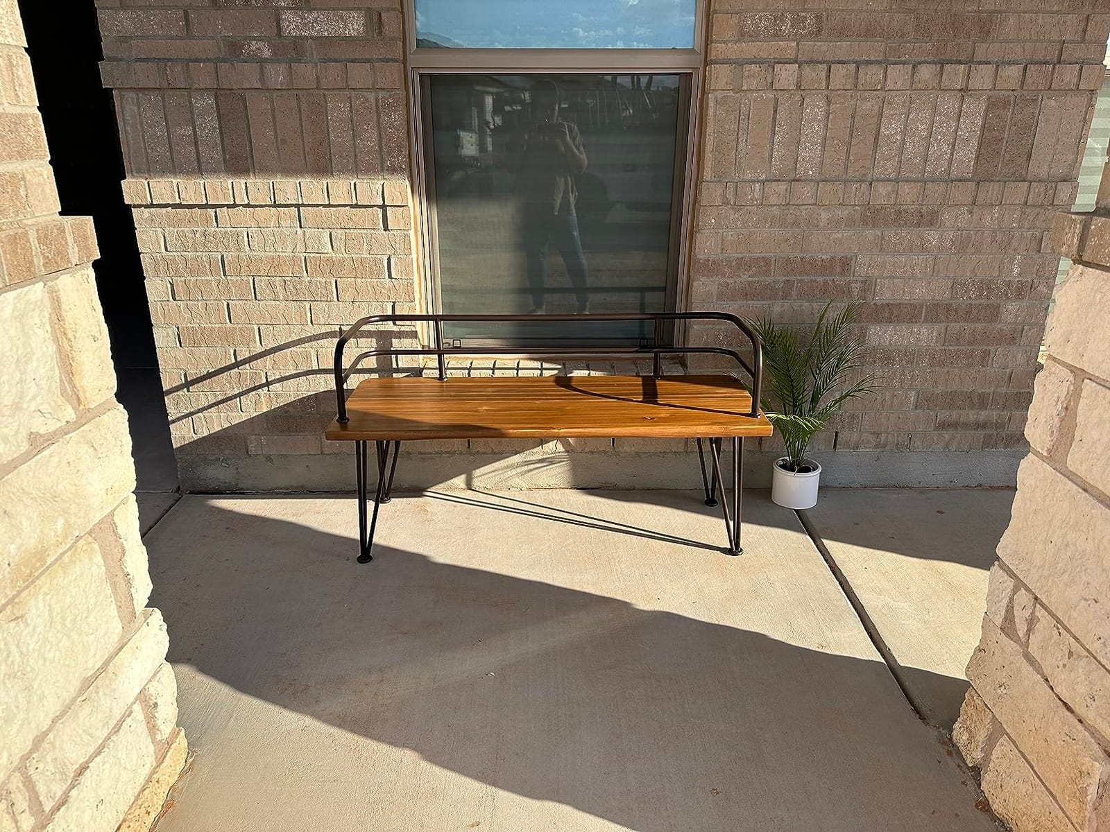 Christopher Knight Home Lastoro Outdoor Industrial Rustic Iron and Acacia Wood Bench, Teak Finish With Rustic Metal customer photo 2