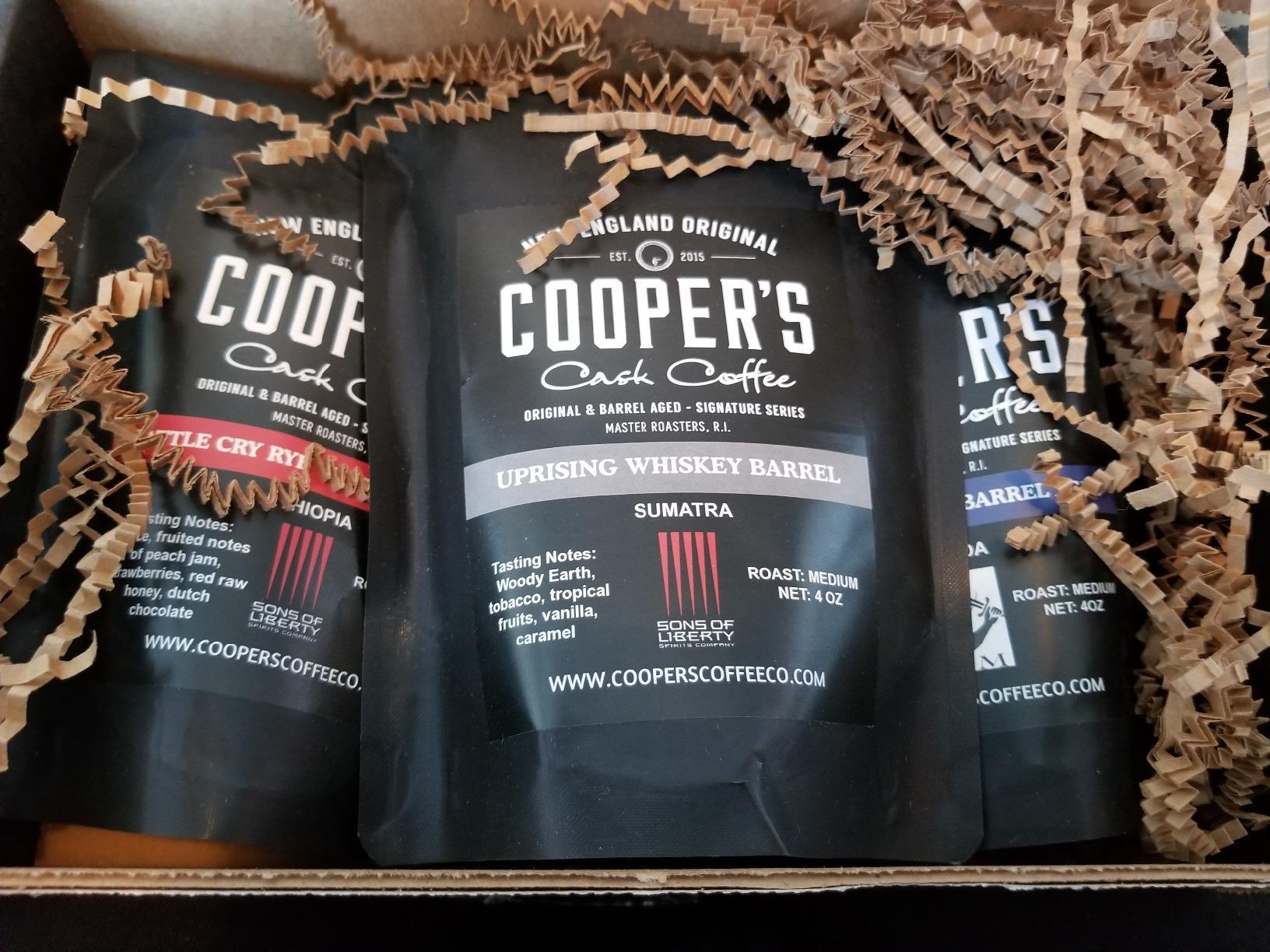 Bourbon & Whiskey Barrel Aged Coffee Box Set with Four Whole Bean Single Origin Coffees (Colombia, Sumatra, Ethiopia, Rwanda) Premium Small-Batch Gourmet Roasted Coffee Gift (Pack or 4) customer photo 1