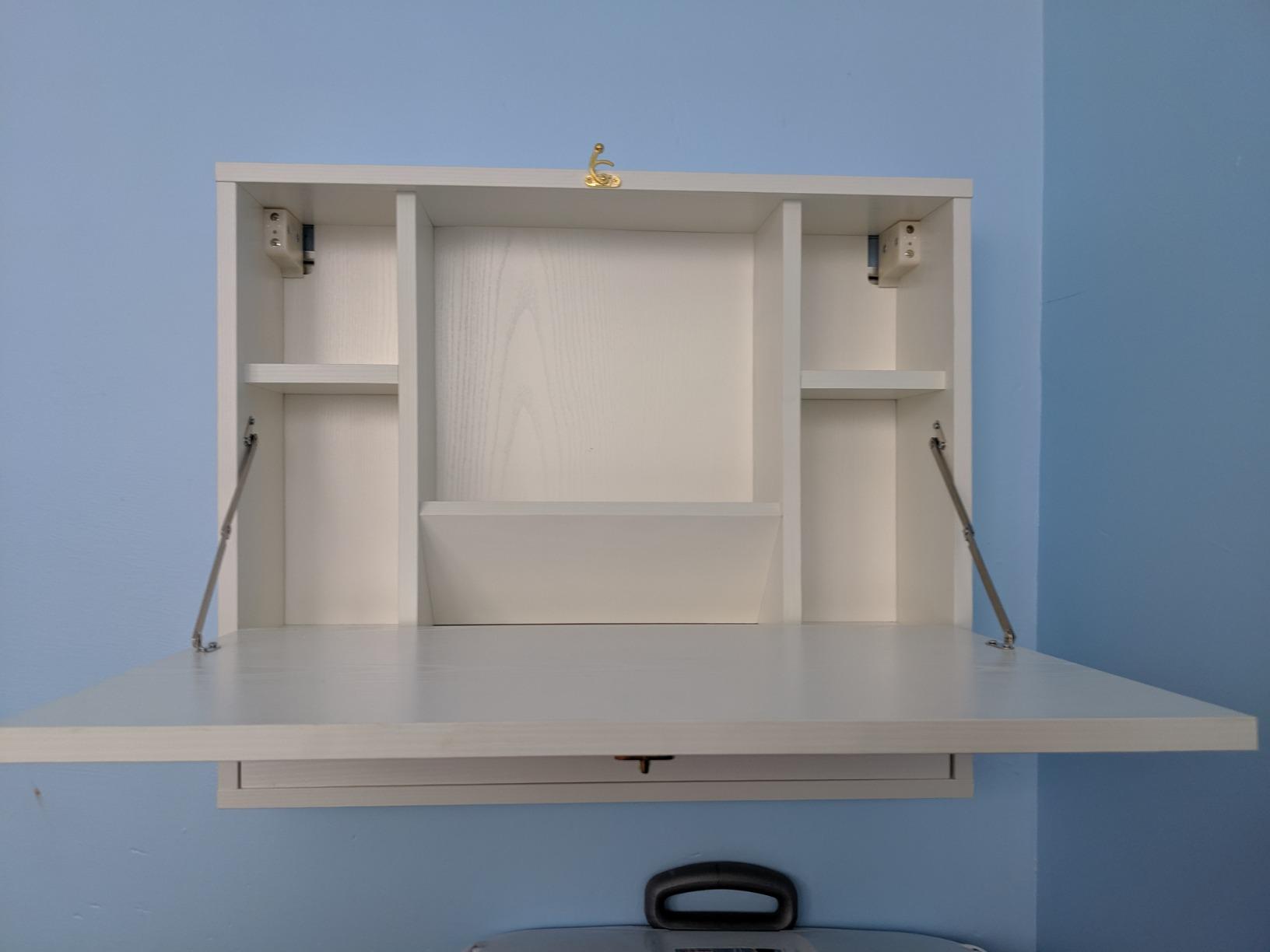 Tangkula Folding Wall Table, Floating Desk | Space Saving Wall Mounted Table with Storage Drawer & Shelves, White customer photo 1