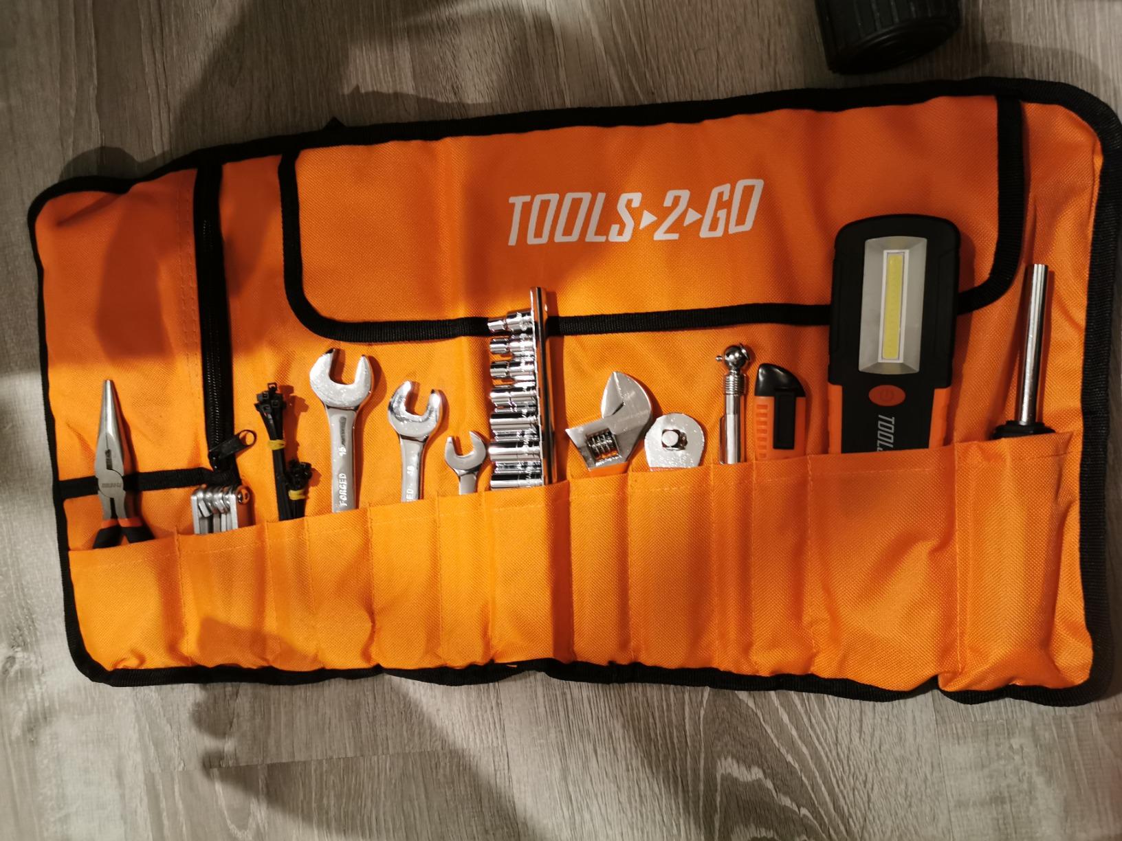 Tool 83 Piece Set with Roll-Up Pouch, Wrenches, Pliers, Work Light, Sockets, and Bits for Motorcycle, Car, Truck, ATV - 240119 customer photo 1