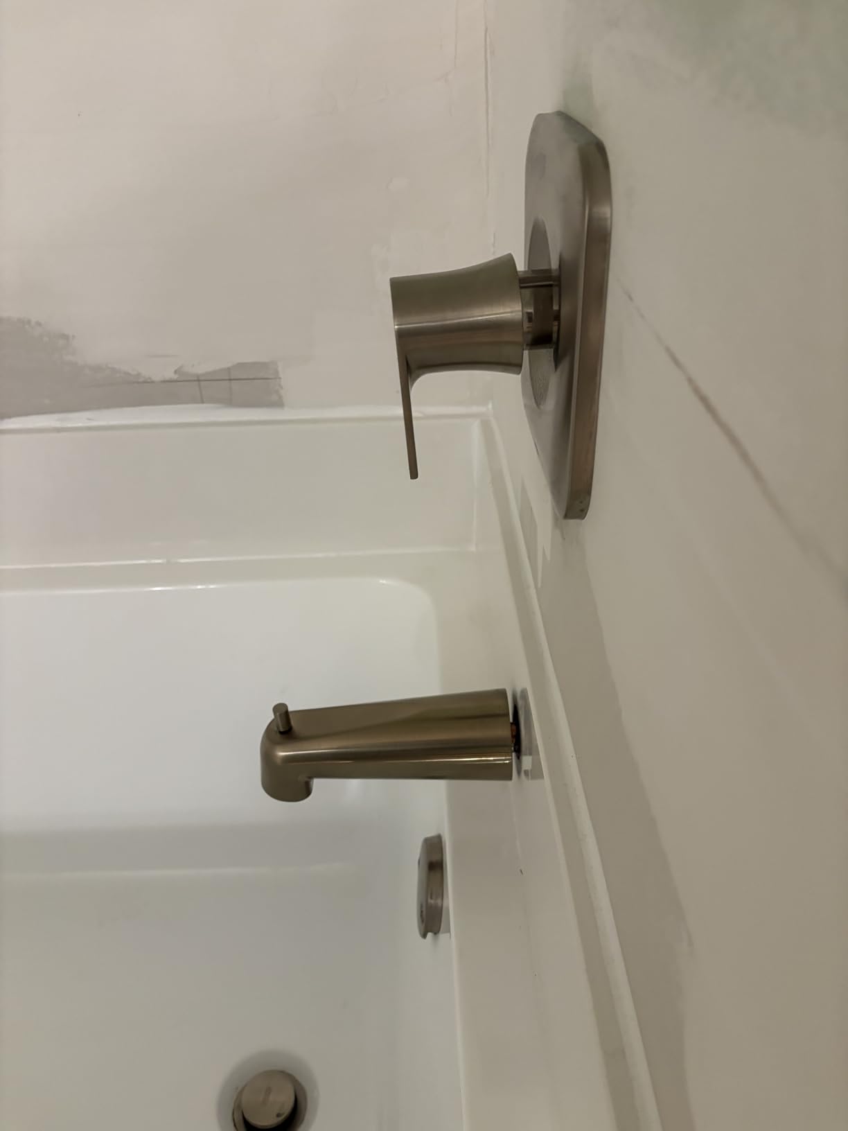 Moen Genta LX Brushed Nickel Pressure Balancing Eco-Performance Modern Shower Trim Including Showerhead, Shower Handle, and Tub Spout (Posi-Temp Valve Required), T2473EPBN customer photo 1
