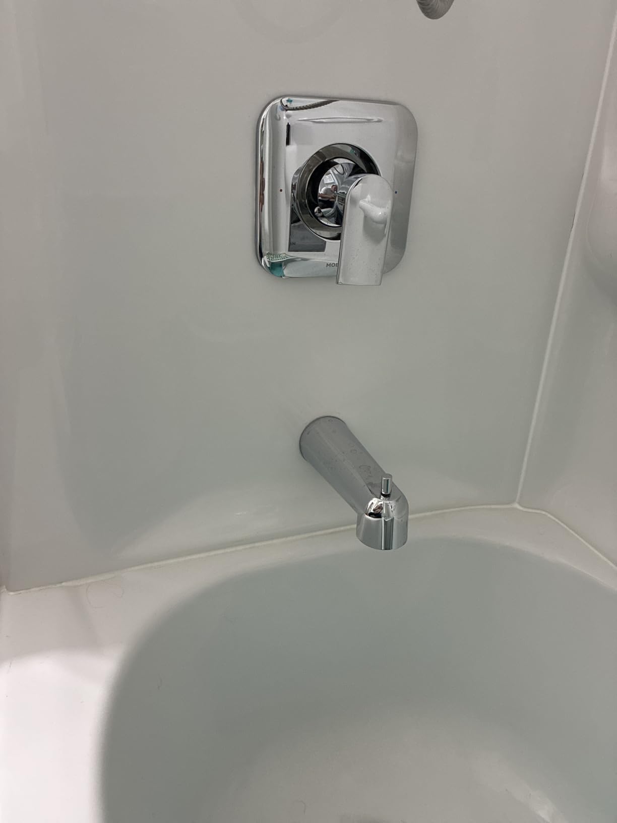 Moen Genta LX Brushed Nickel Pressure Balancing Eco-Performance Modern Shower Trim Including Showerhead, Shower Handle, and Tub Spout (Posi-Temp Valve Required), T2473EPBN customer photo 2