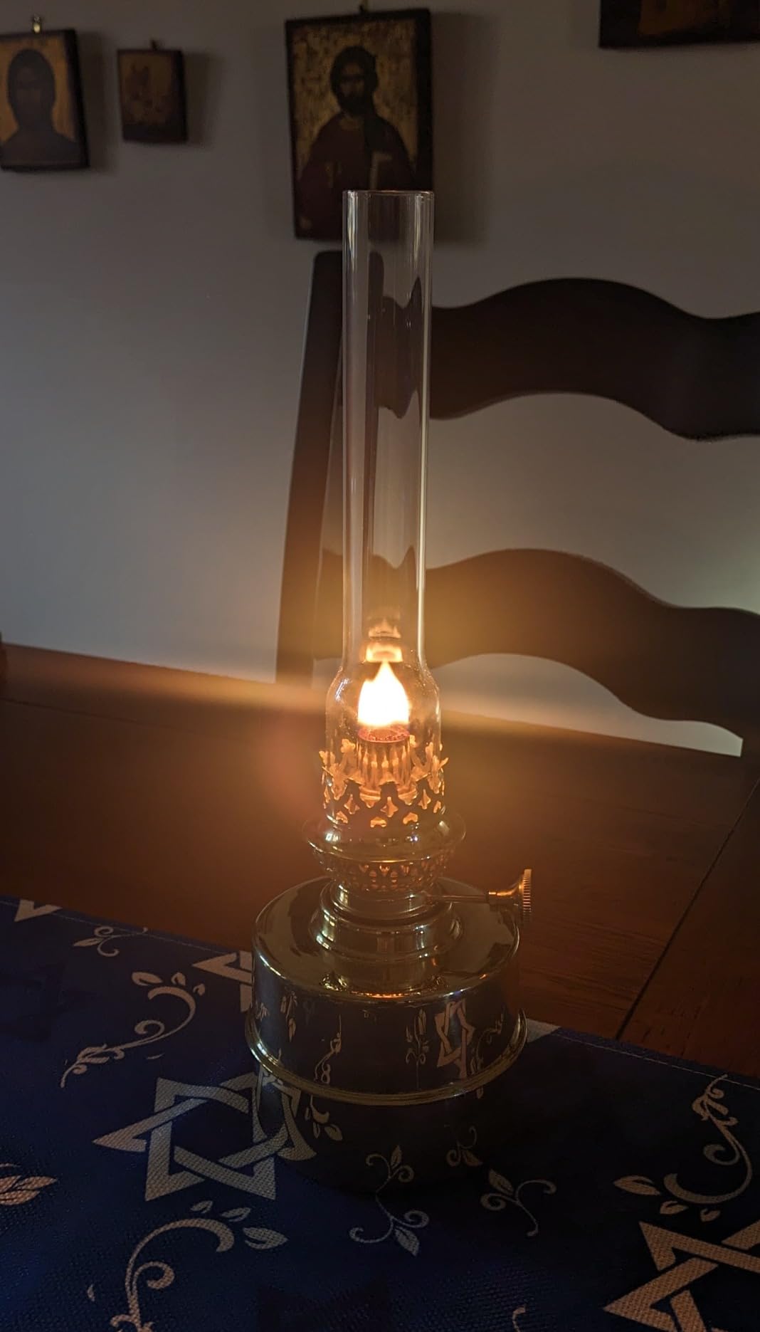 Kings County Tools Brass Oil Lamp with Glass Chimney, Antique Brass, 4