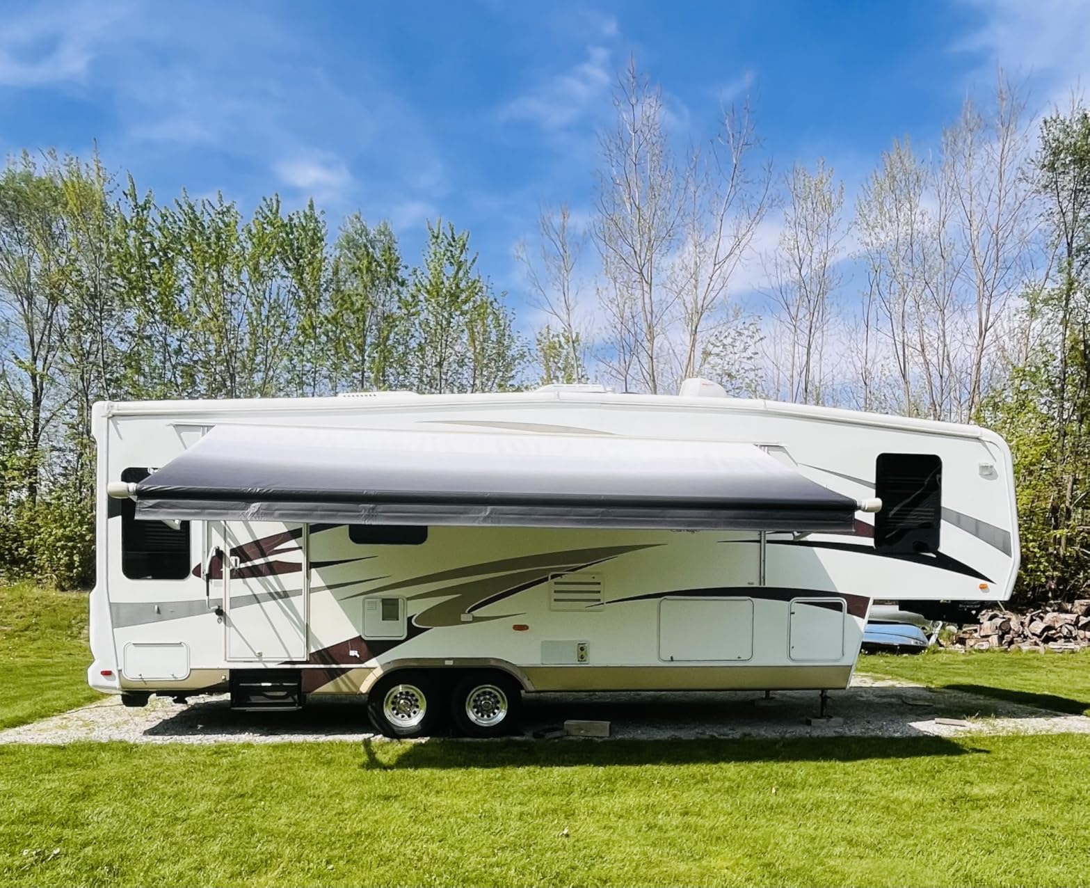 ShadePro - RV Awning Fabric Replacement - Premium Grade Weatherproof Vinyl - Universal Outdoor Canopy for Camper, Trailer, and Motorhome Awnings - Charcoal Fade - 14' (Fabric 13' 2