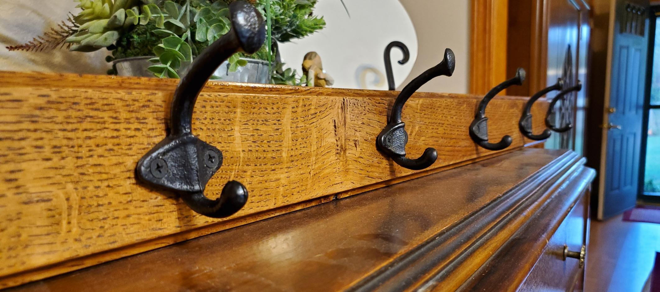 WEBI Rustic Coat Hooks Wall Mounted:5 Cast Iron Hooks,Heavy Duty Vintage Antique Wall Hooks for Hanging Coats,Jacket,Farmhouse,Mudroom,Closet,Black customer photo 1