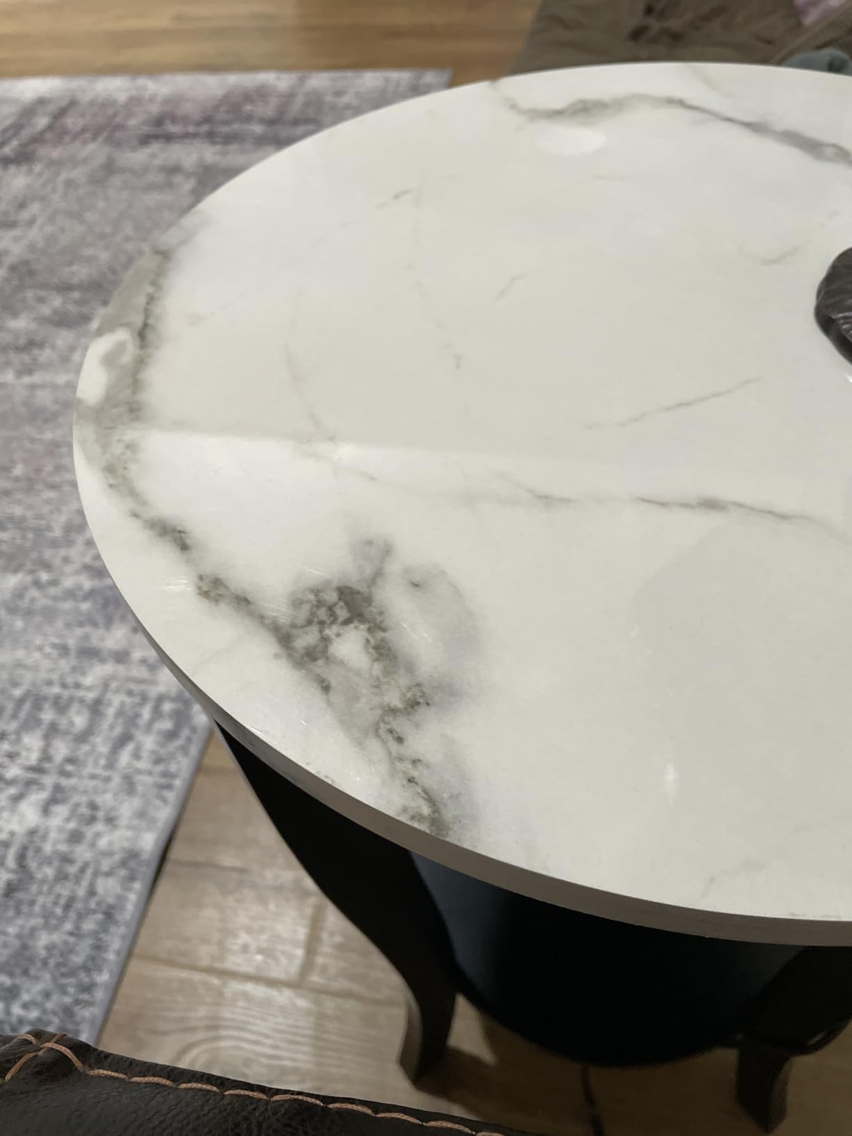 Convenience Concepts American Heritage Round End Table, White Faux Marble / Espresso customer photo 1