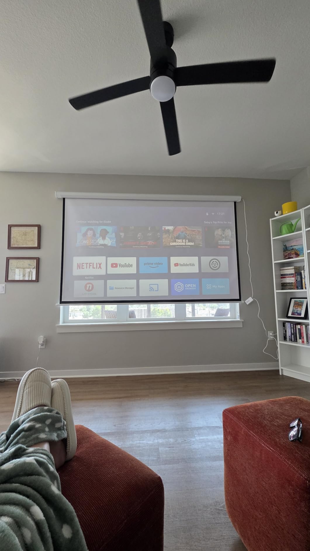 YODOLLA Projector Screen Motorized Auto Pull Down Screens(100'' 16:9 White) | Electric Automatic Wall Ceiling Retractable Movie Screen for Office Classroom Indoor with Remotes 4K HD 3D customer photo 2