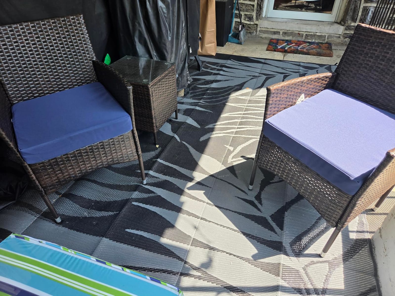 Devoko 3 Piece Patio Furniture Set Outdoor Wicker Conversation (Blue) customer photo 2