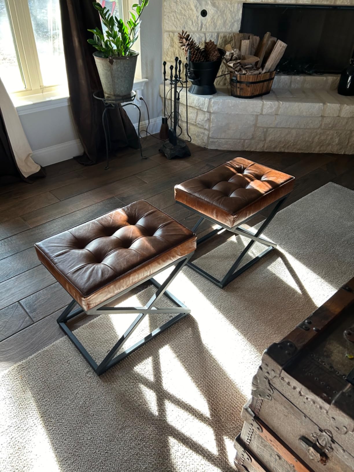 Jofran Global Archive Leather Ottoman, 20''W x 14''D x 18.5''H, Saddle Brown customer photo 1