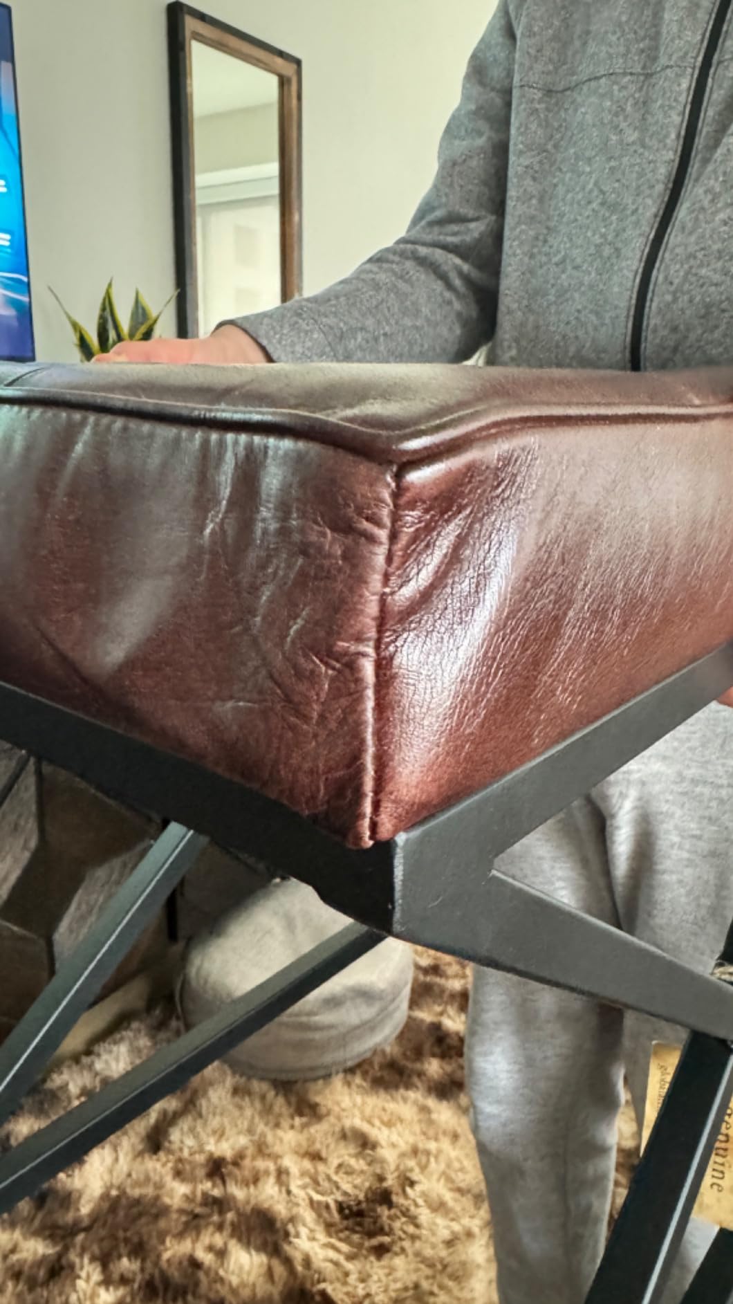 Jofran Global Archive Leather Ottoman, 20''W x 14''D x 18.5''H, Saddle Brown customer photo 2