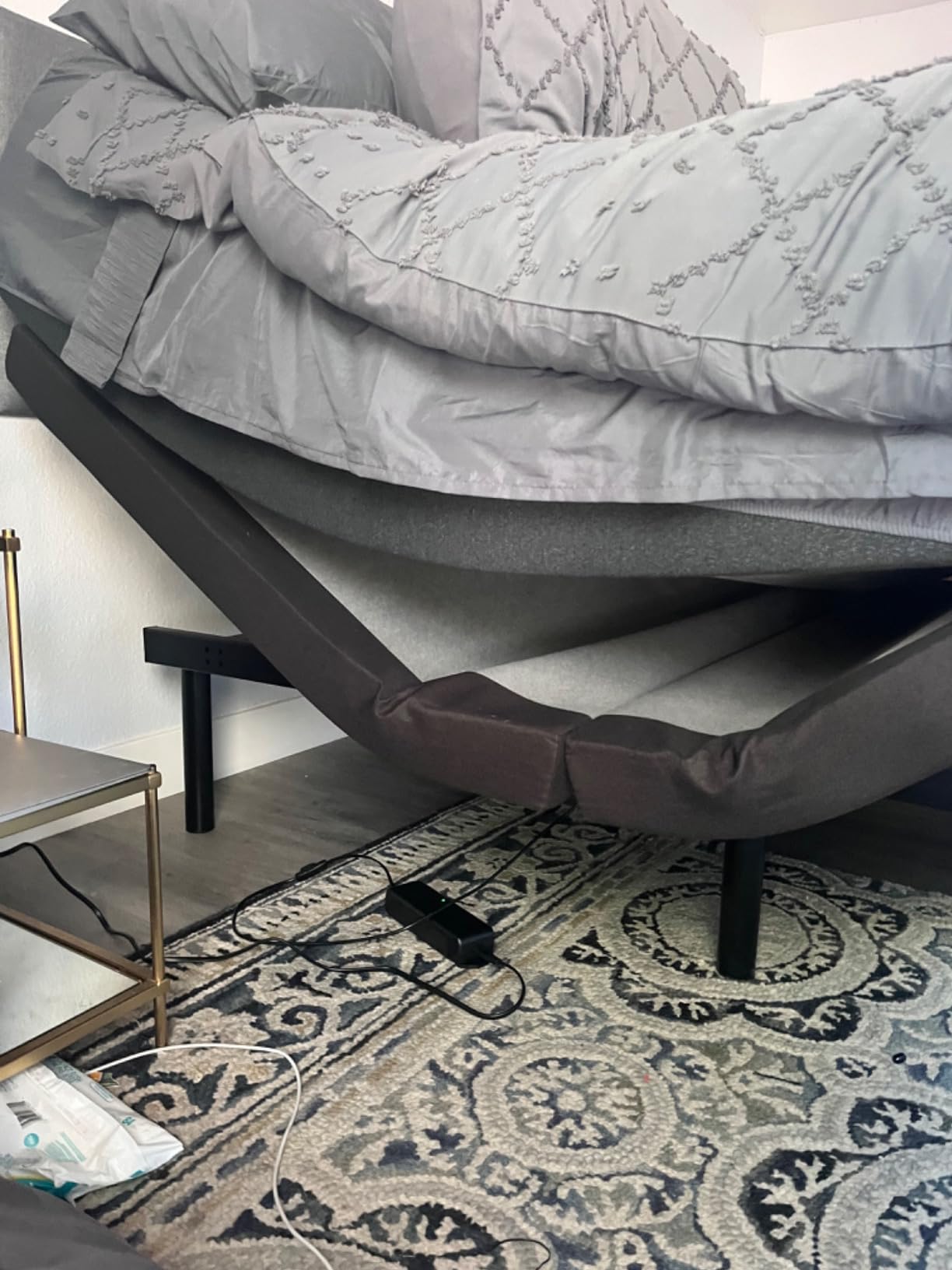 Nestl King Adjustable Bed Frame with Massage and Wireless Remote, Electric Base with Head and Foot Incline, Zero Gravity, USB Ports, Under Bed LED, No Box Spring Needed customer photo 2