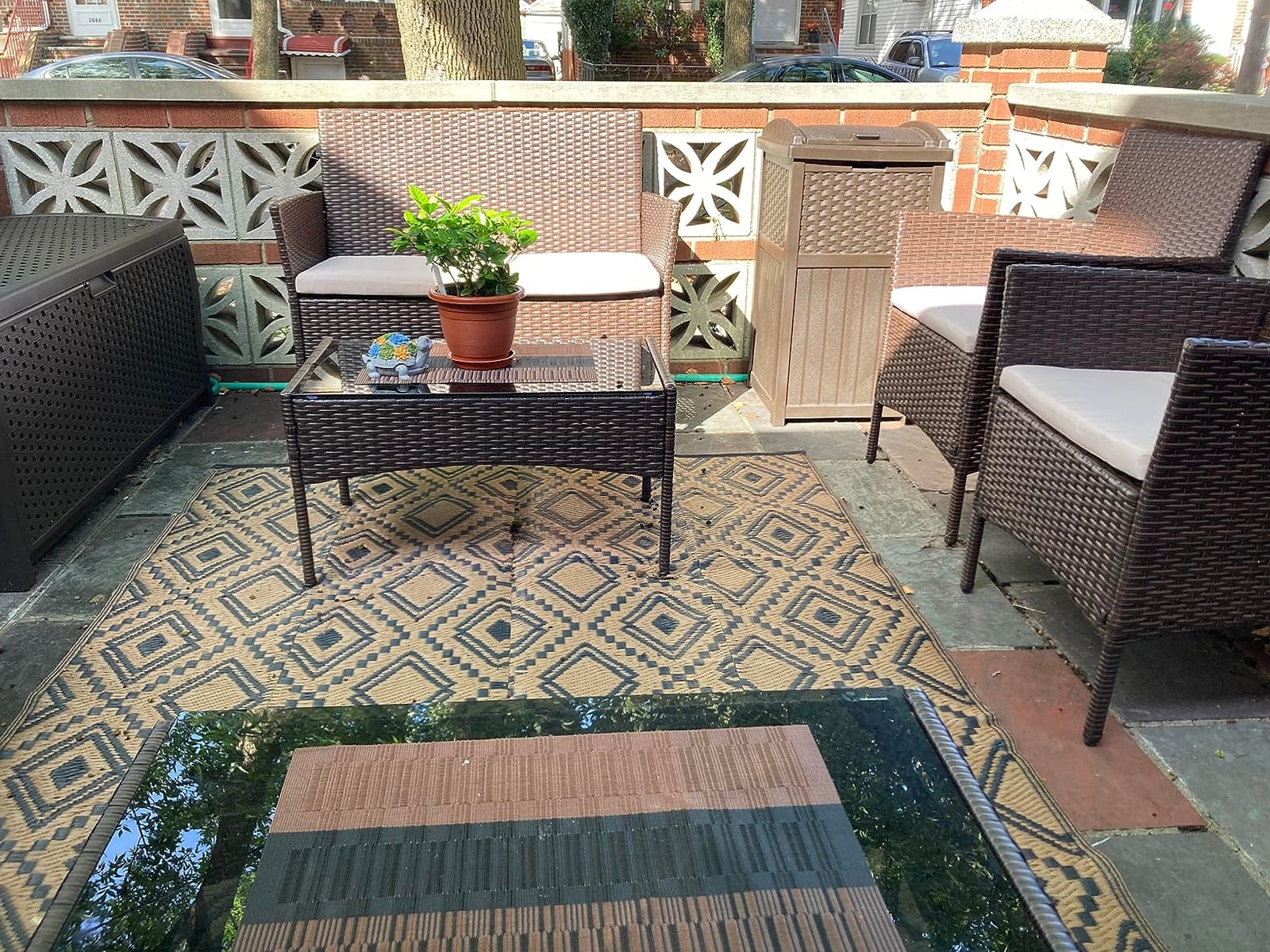Greesum Patio Furniture 4 Pieces Conversation Sets,Brown and Beige customer photo 1