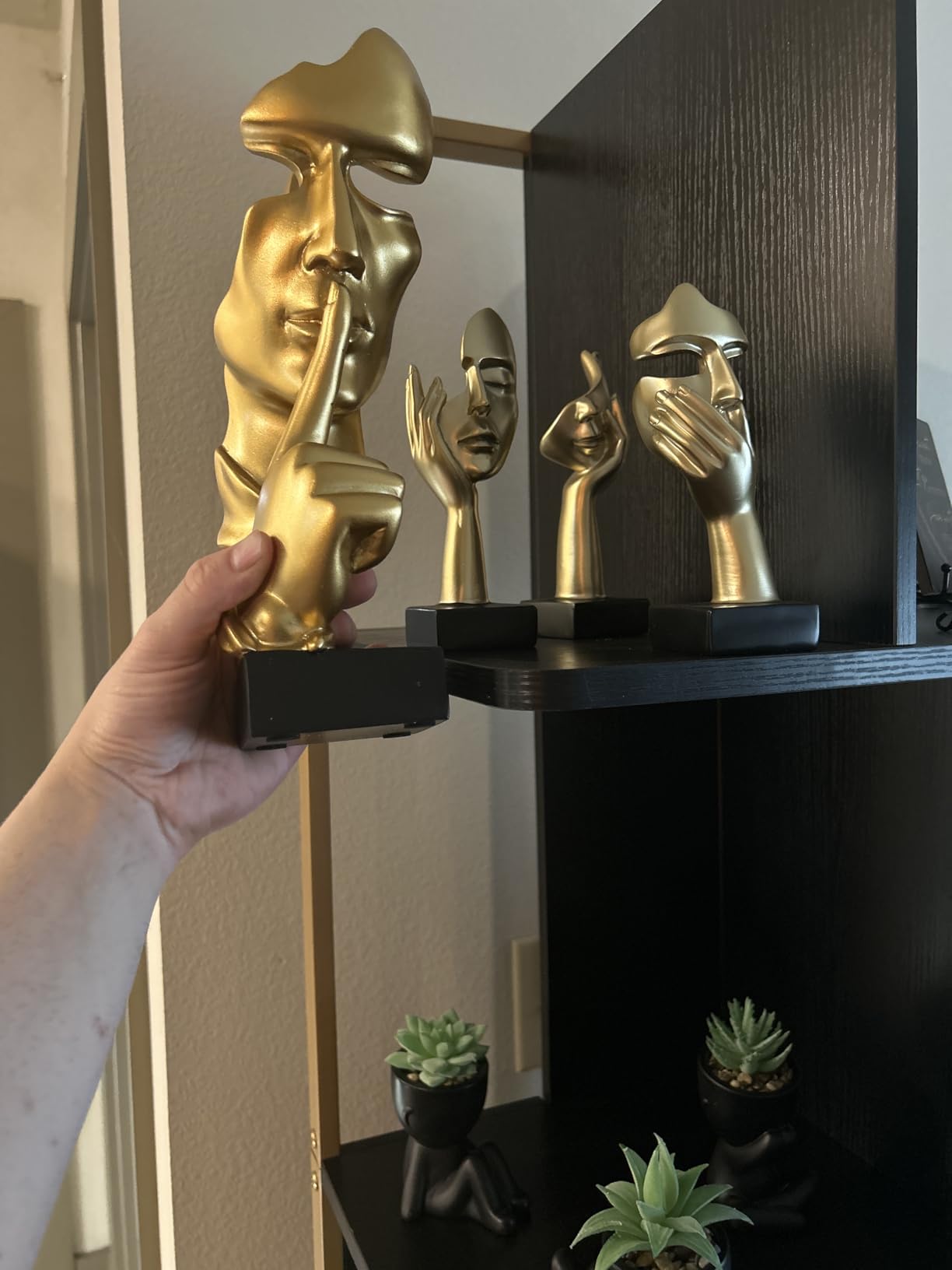 aboxoo Thinker Statue, Silence is Gold Abstract Art Figurine(Gold) customer photo 2