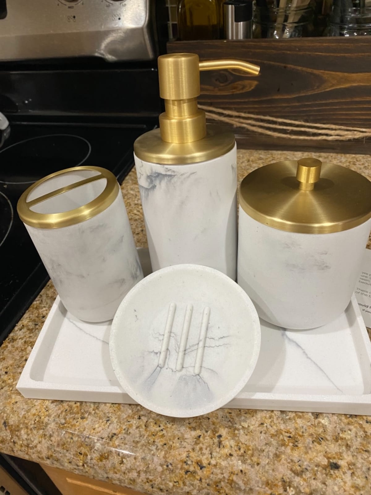 Marble & Matte Black Bathroom Accessories Set - Toothbrush Holder, Soap Dispenser, Modern Black Bathroom Decor customer photo 1