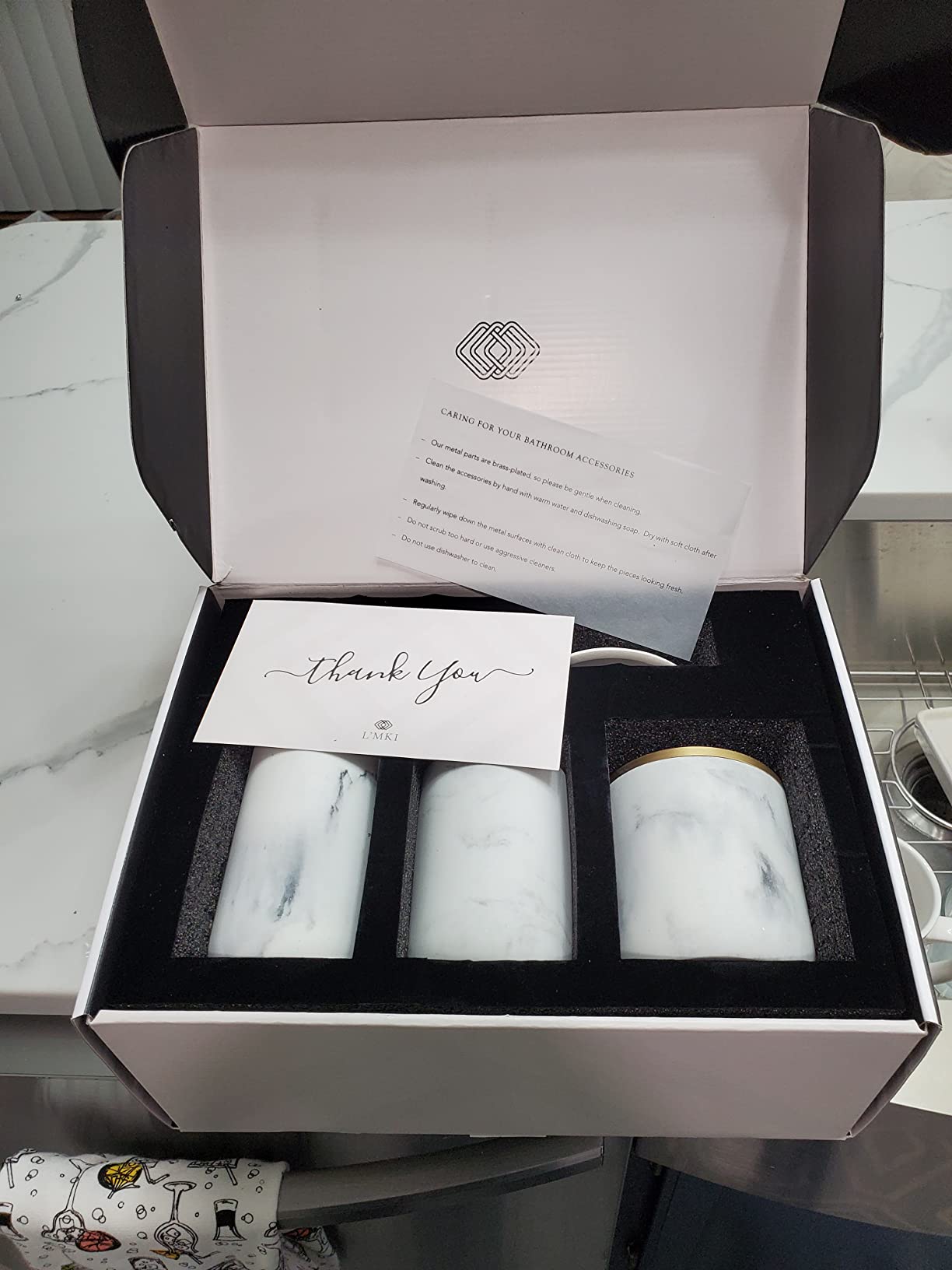 Marble & Matte Black Bathroom Accessories Set - Toothbrush Holder, Soap Dispenser, Modern Black Bathroom Decor customer photo 2