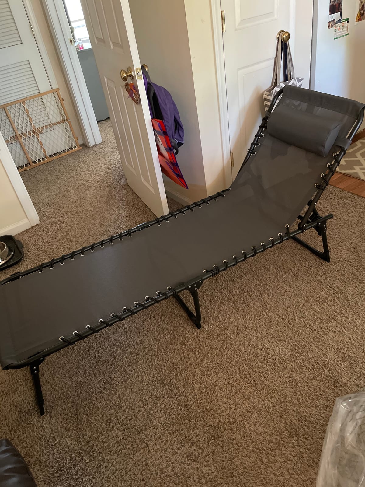 MUPATER 4-Fold Patio Chaise Lounge Chair for Outdoor with Detachable Pocket and Pillow, Portable Sun Lounger Recliner for Beach, Camping and Pool, Grey customer photo 1