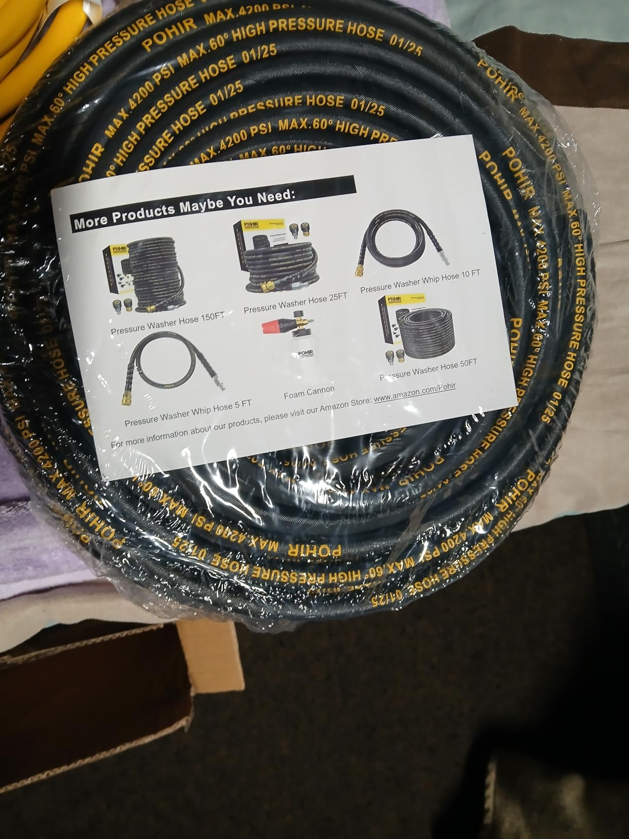POHIR Pressure Washer Hose 50 ft with 3/8 Inch Quick Connect, Kink Resistant High Tensile Wire Braided,with 2 pcs M22 14mm Adapter Set, 4200 PSI Power Washer Hose customer photo 2