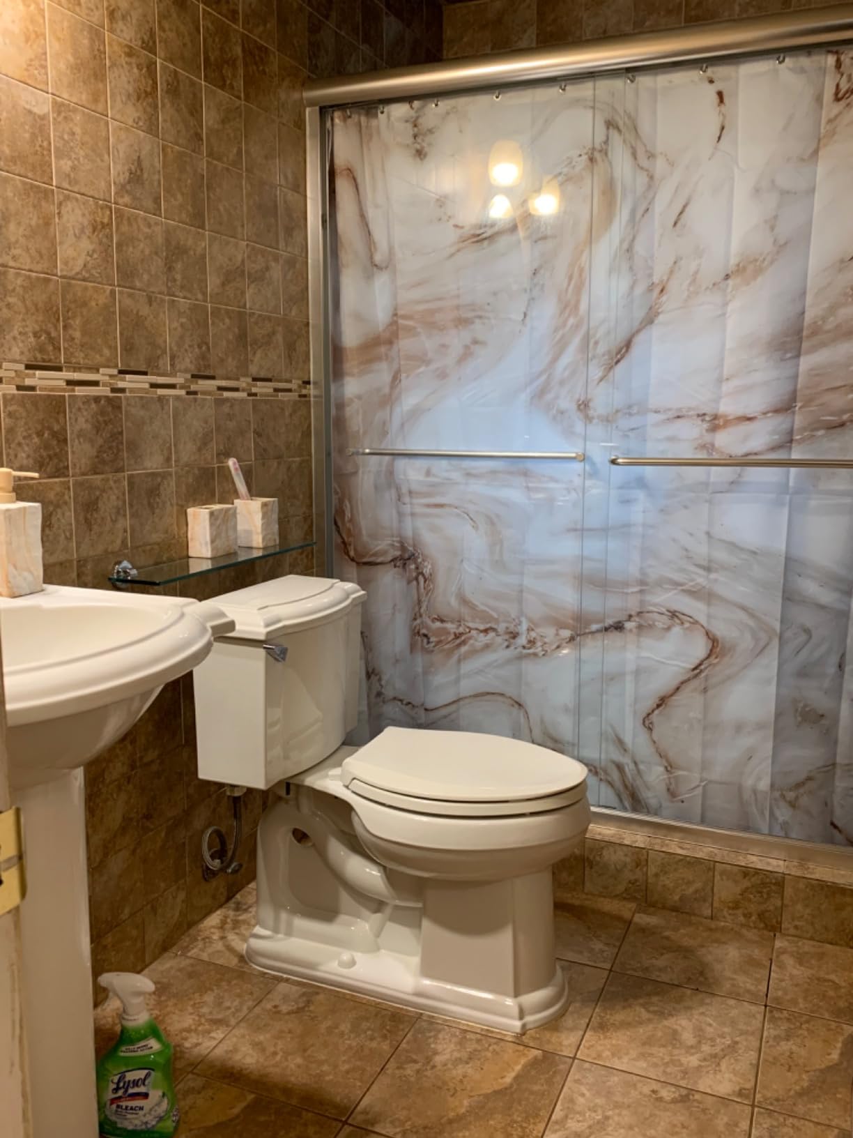RQYIXI Ceramic Bathroom Accessories Set,Beige,4 Piece,Marble Design customer photo 1