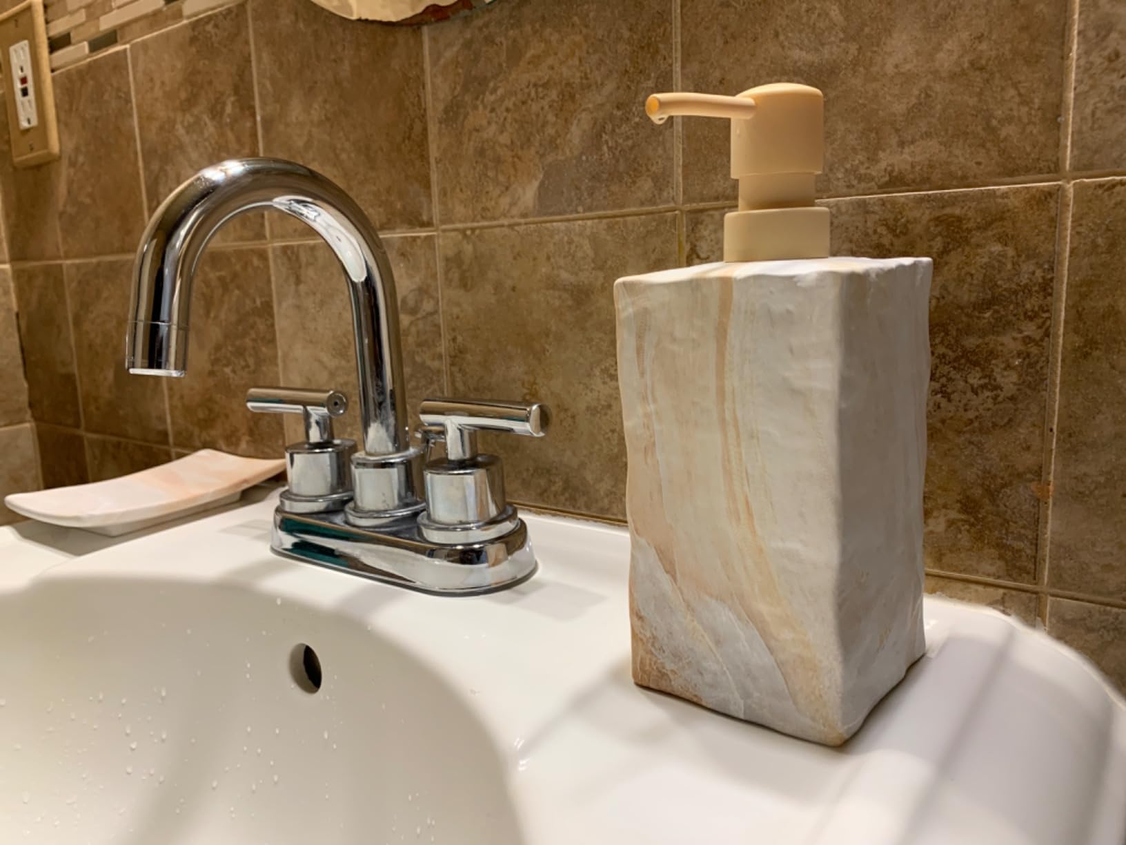 RQYIXI Ceramic Bathroom Accessories Set,Beige,4 Piece,Marble Design customer photo 2