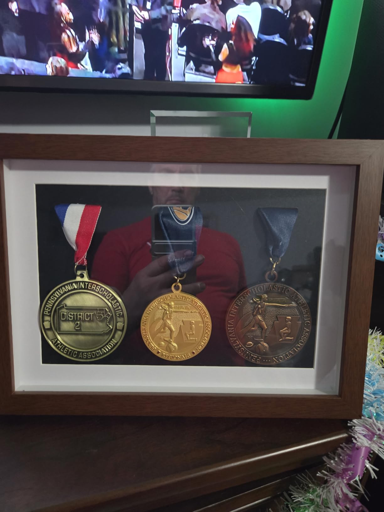 Wooden Medal Display Case Shadow Box Frame, Walnut Finish, 11x8 customer photo 1