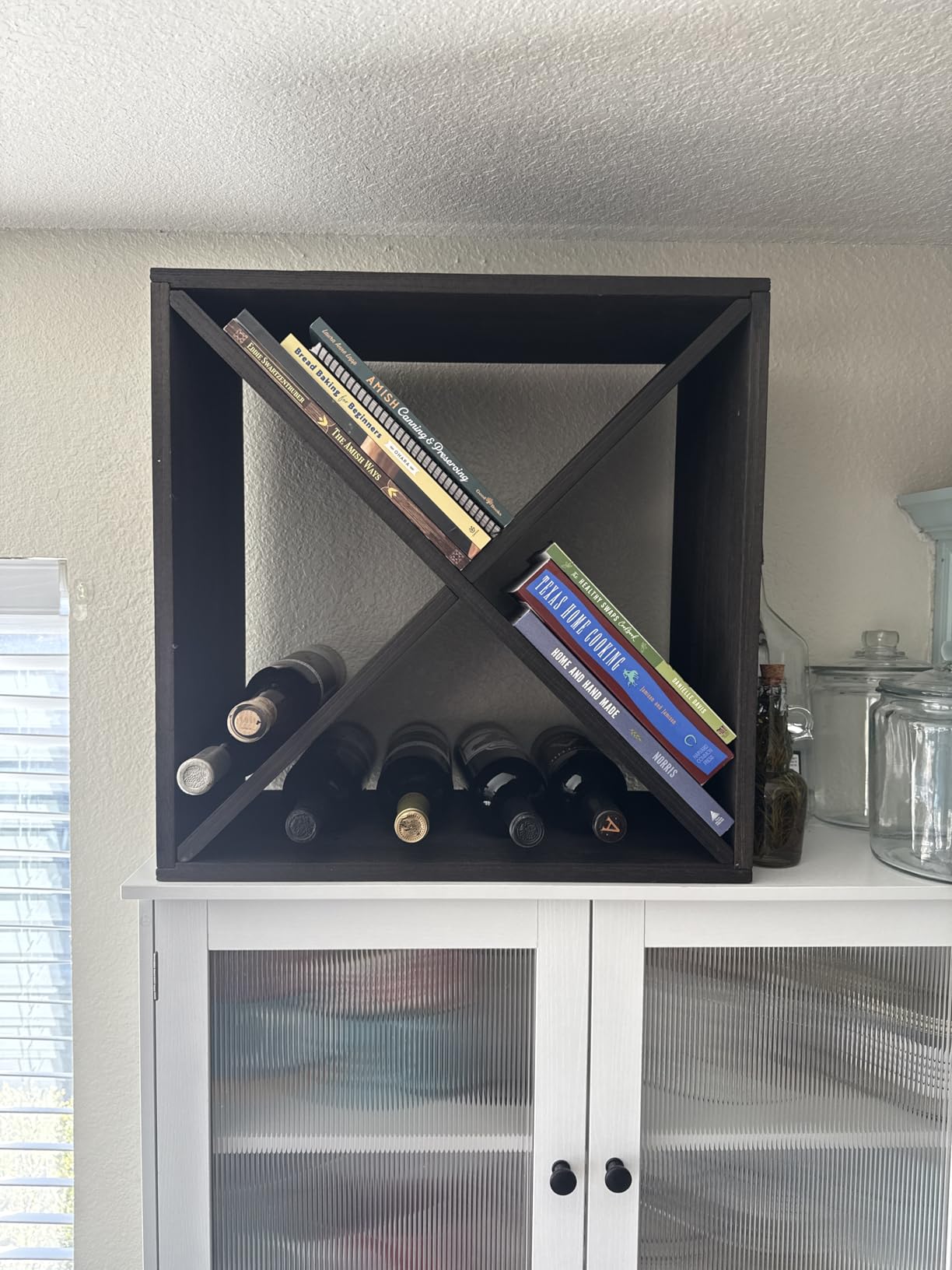 Wine Racks countertop Solid Wood Stackable Storage Rustic Retro Cube 48-Bottle Wooden Wine Rack Wine Cabinet(48BottleBlack) customer photo 1