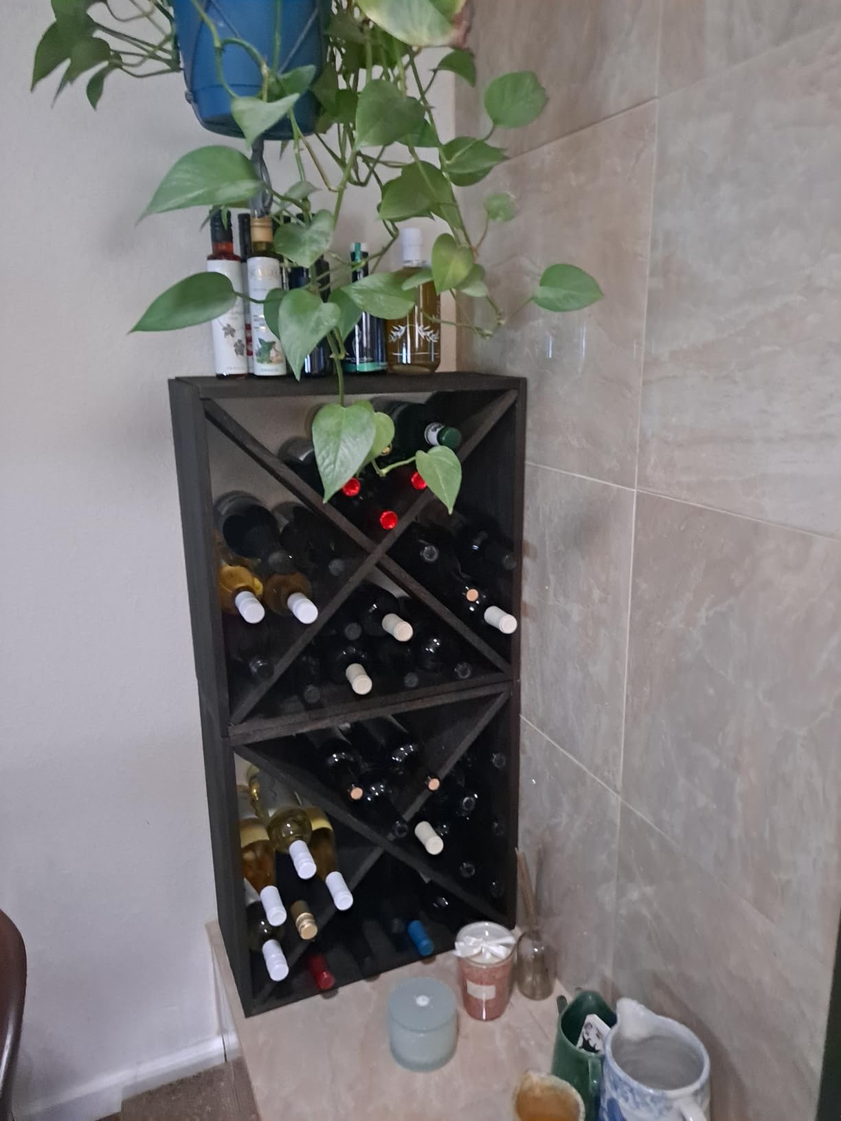 Wine Racks countertop Solid Wood Stackable Storage Rustic Retro Cube 48-Bottle Wooden Wine Rack Wine Cabinet(48BottleBlack) customer photo 2