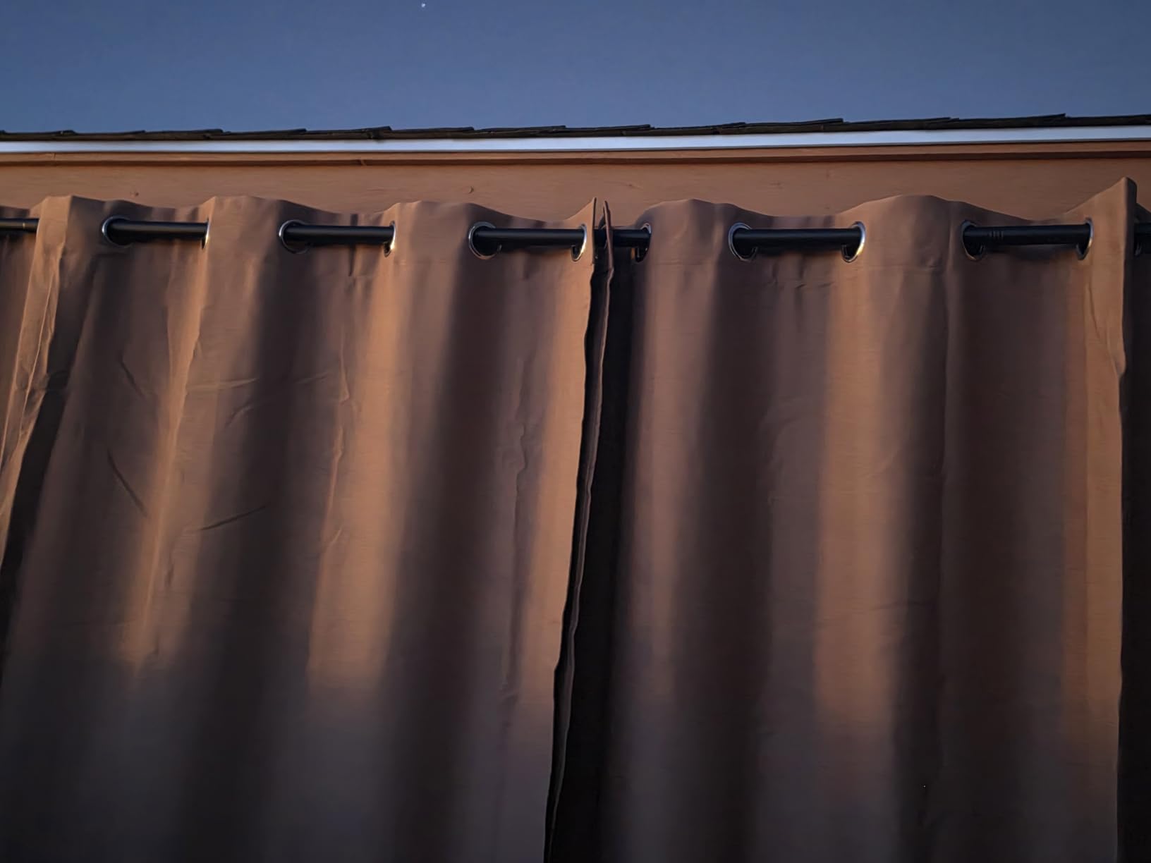NICETOWN 2 Panels Windproof Outdoor Curtains for Patio Waterproof W52xL84, Thermal Insulated Gazebo Curtains UV Block & Weatherproof, Privacy Sun Shades Top Grommet & Back Tab Bottom with Rope, Tan customer photo 1