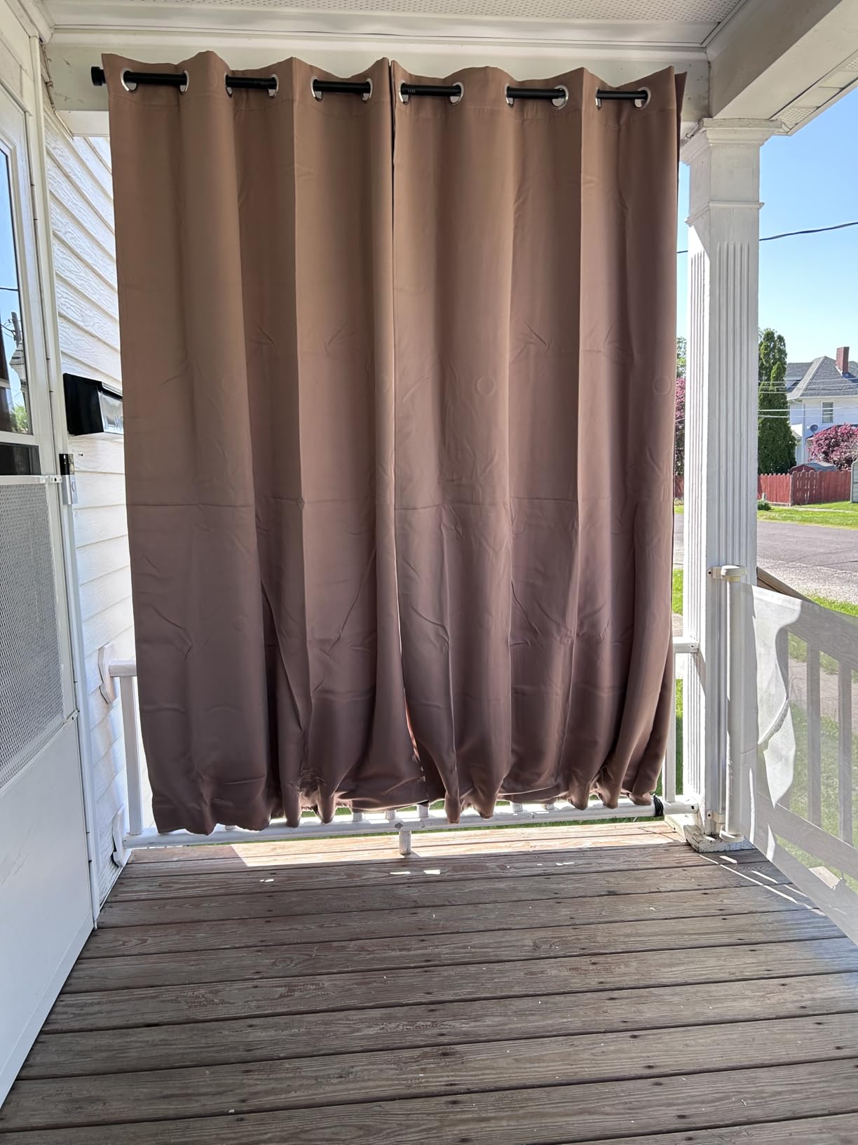 NICETOWN 2 Panels Windproof Outdoor Curtains for Patio Waterproof W52xL84, Thermal Insulated Gazebo Curtains UV Block & Weatherproof, Privacy Sun Shades Top Grommet & Back Tab Bottom with Rope, Tan customer photo 2