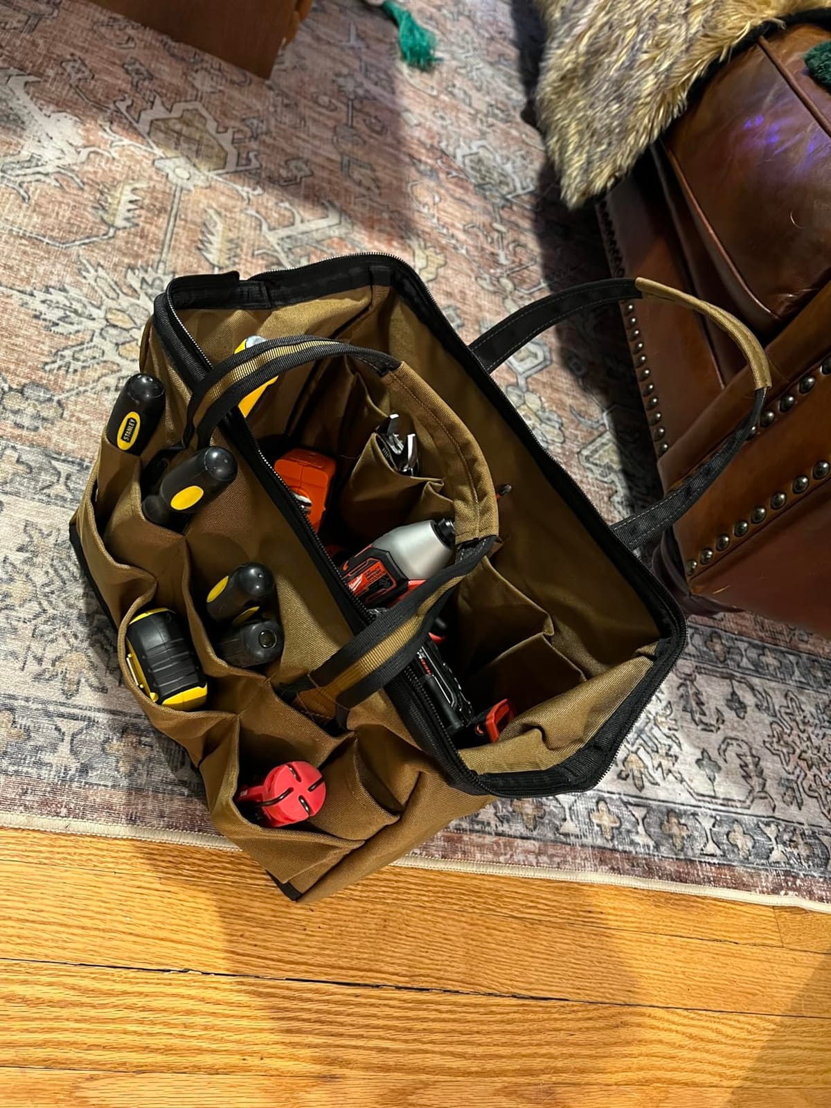 Coreflex 14 inch Wide-Mouth Tool Bag, Gear Bag, Multiple Purpose - for Plumbers, Electricians, Handymen also good for daily use, office use and camping. (Tan) customer photo 1