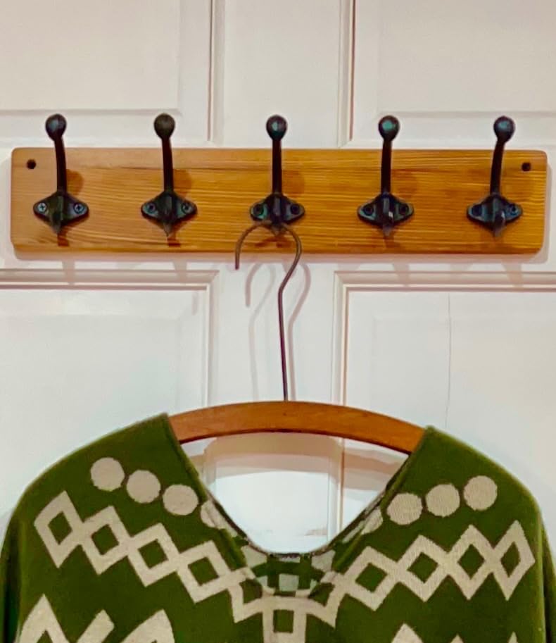 WEBI Rustic Coat Rack Wall Mount,5 Cast Iron Coat Hooks Wall Mounted Coat Hanger Heavy Duty Antique Vintage Hooks for Hanging Jacket,Clothes,Brown customer photo 1