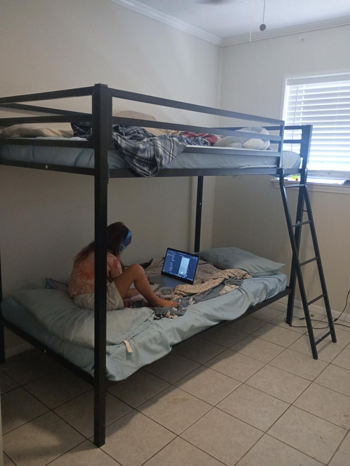 SHA CERLIN Bunk Bed Twin Over Twin Size with Ladder and Guardrail,Black customer photo 1