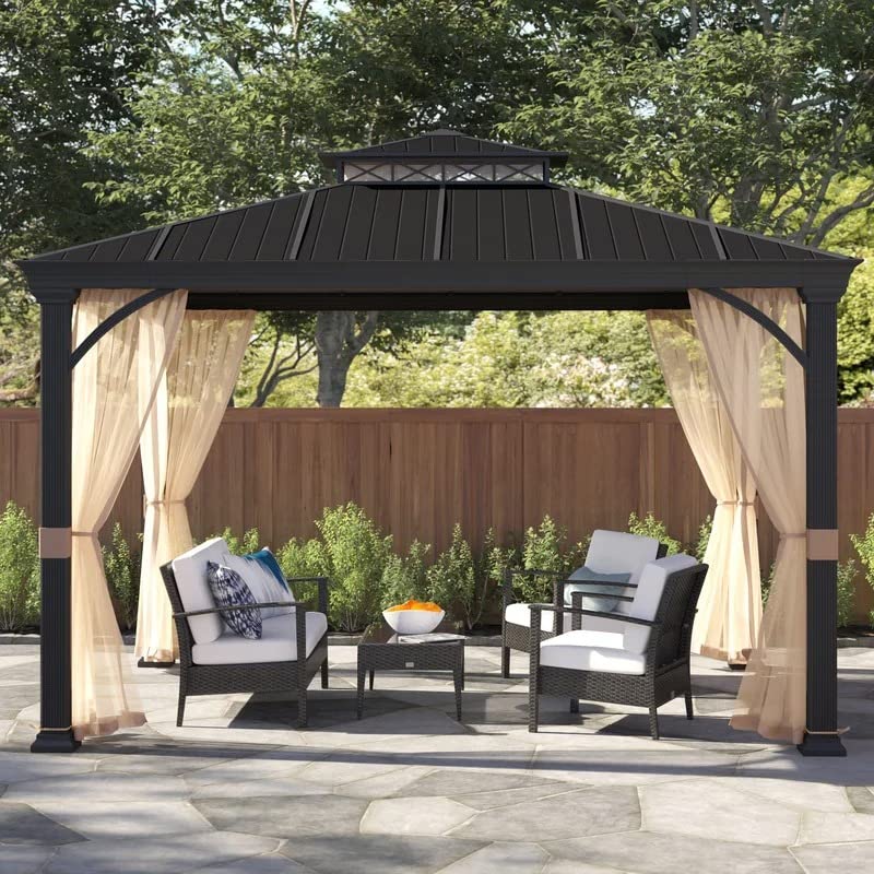 Gazebo Universal Replacement Mosquito Netting – Hugline 10' x 10' Outdoor Mesh Netting Screen 4-Panel Sidewall Curtain with Zipper (Brown) customer photo 2