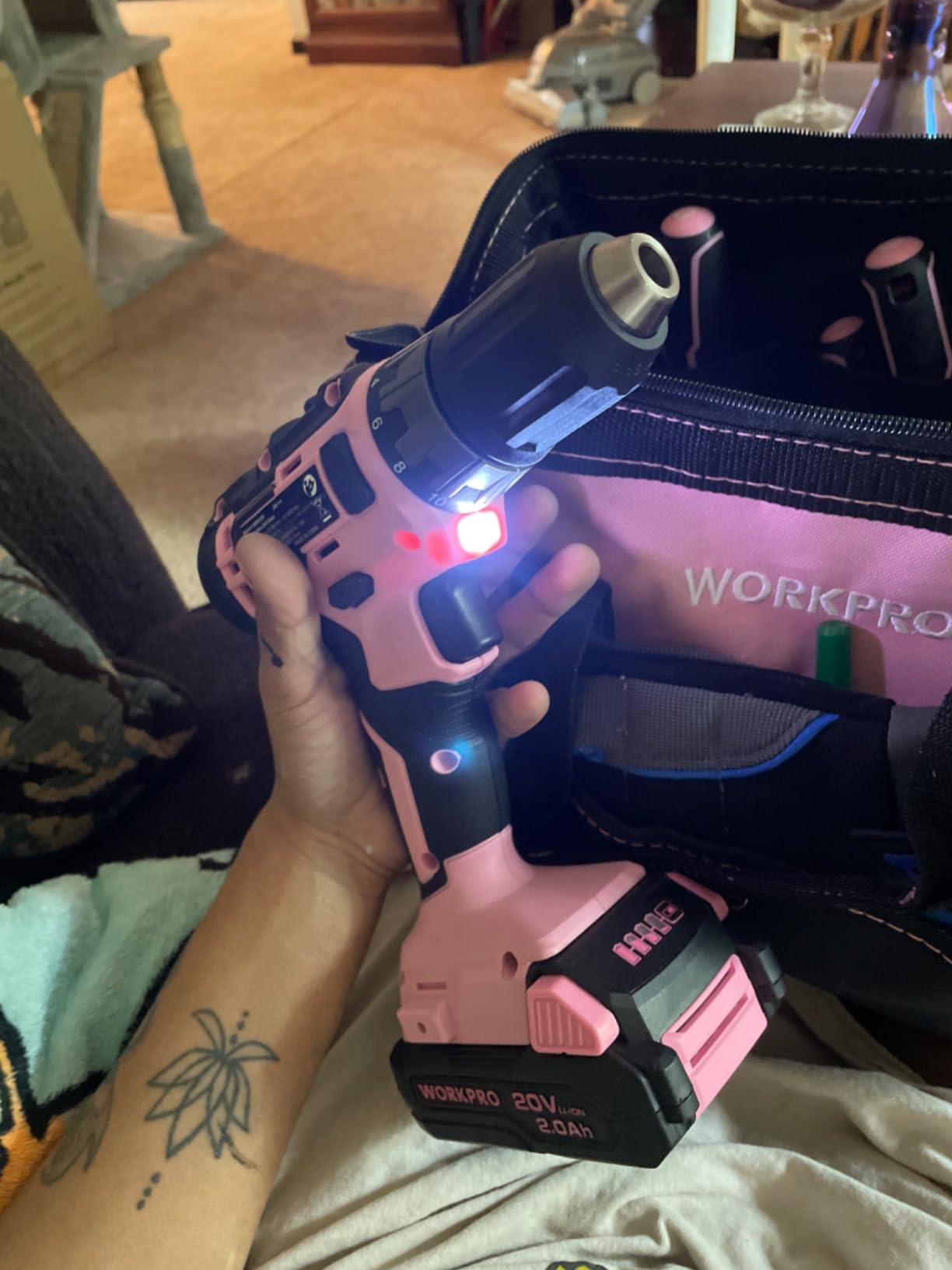 WORKPRO Home Tool Set with 20V Cordless Drill, Household Repairing Tool Kit customer photo 1